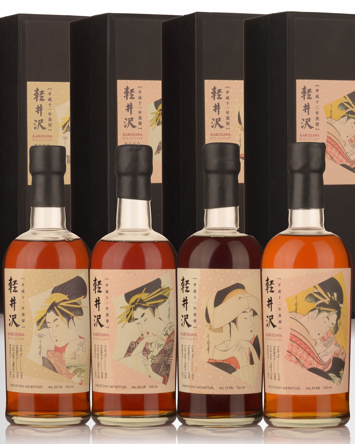Karuizawa Miyako Odori Geisha Label Single Cask Set of 4 Cask Strength Single Malt Japanese Whisky (4 x 700ml)