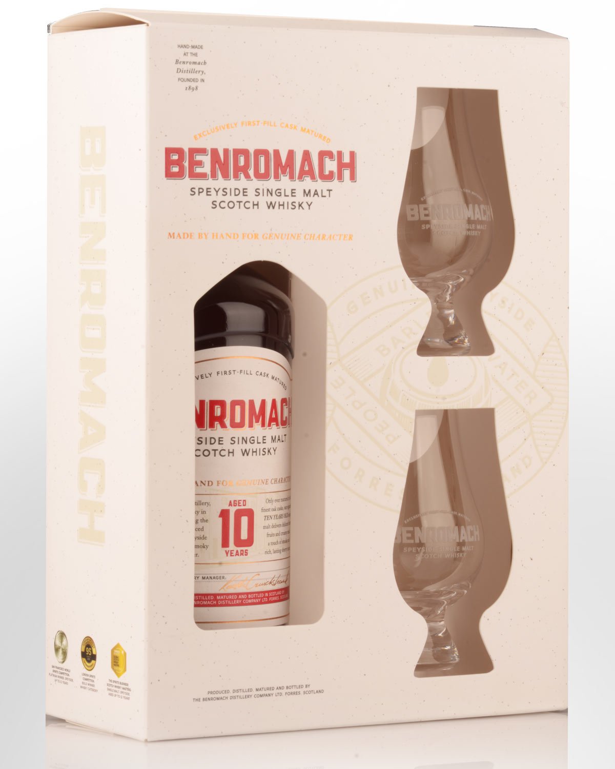 Benromach 10 Year Old Single Malt Scotch Whisky (700ml) - Gift Pack with 2 Glasses
