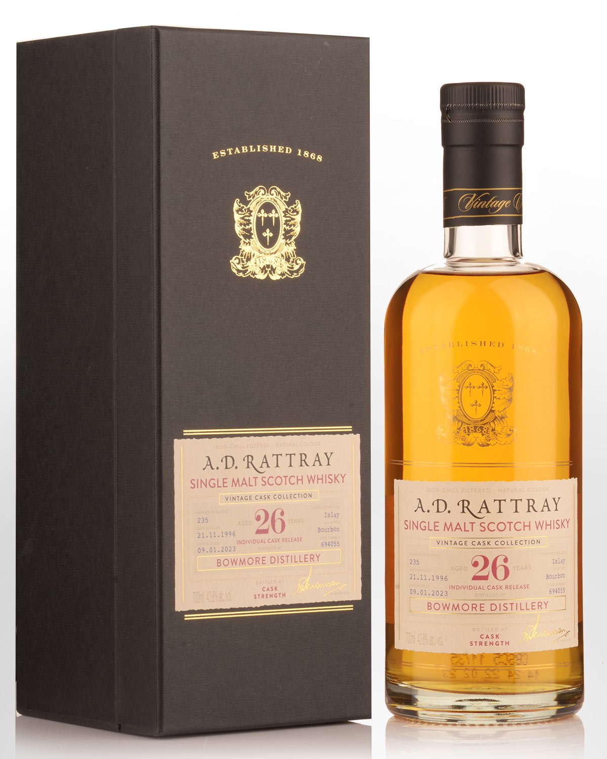1996 A.D. Rattray Vintage Cask Collection Bowmore 26 Year Old Cask Strength Single Malt Scotch Whisky (700ml)