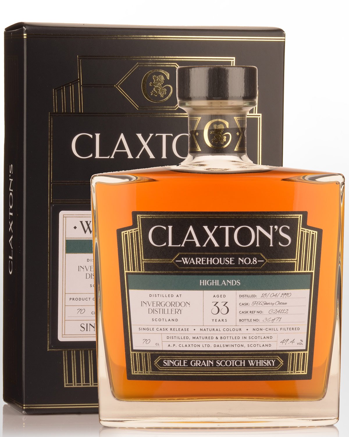 1990 Claxton's Warehouse No.8 Invergordon 33 Year Old Cask Strength Single Grain Scotch Whisky (700ml)