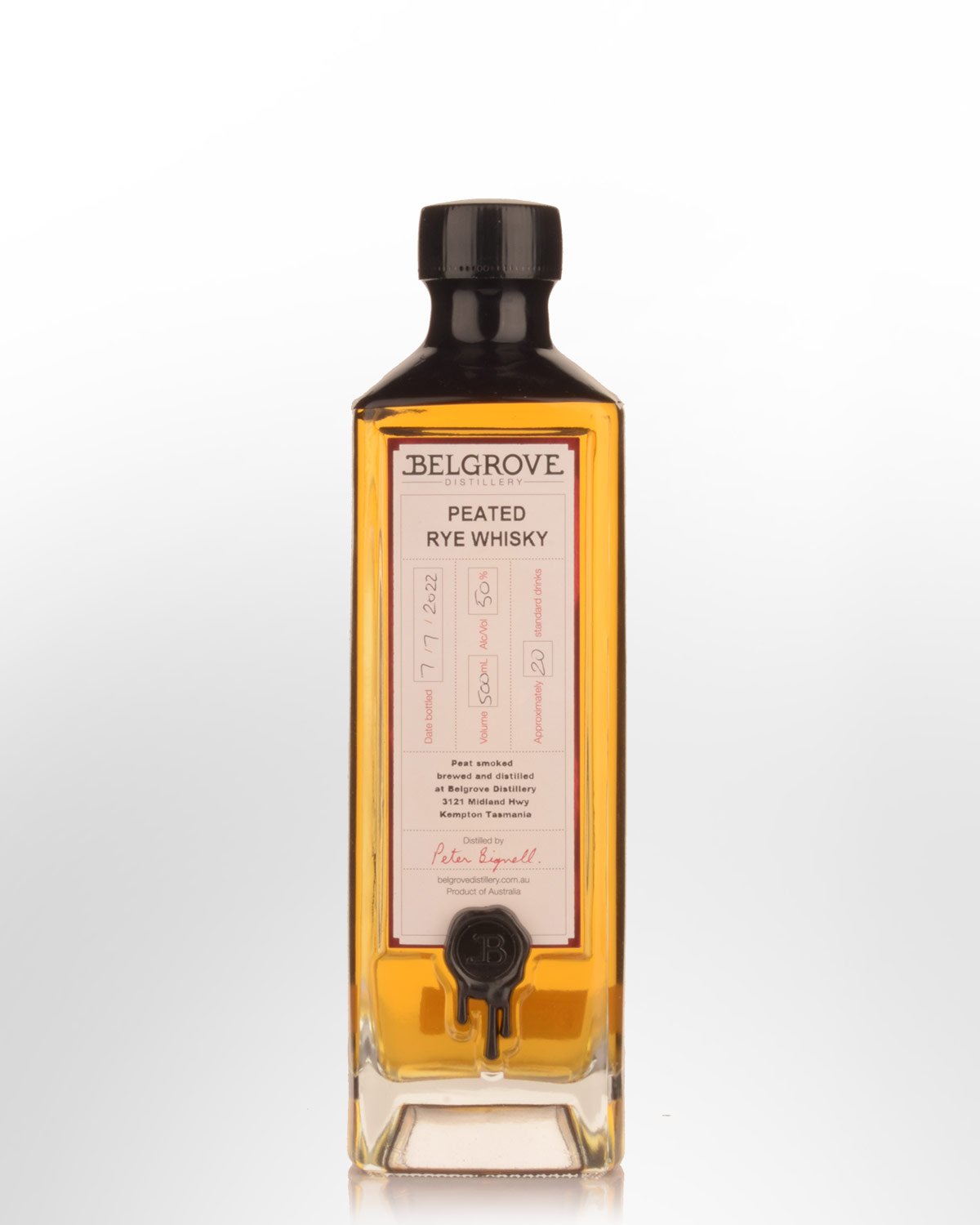 Belgrove Distillery Peated Rye Whisky (500ml)