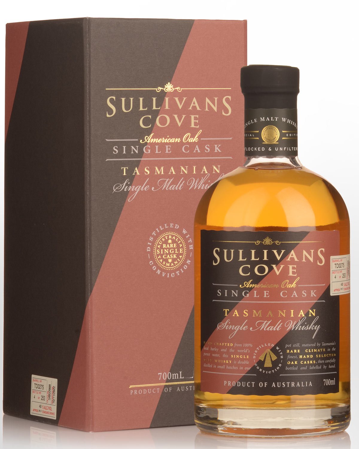 Sullivans Cove Single Cask TD0275 American Oak Second Fill Single Malt Australian Whisky (700ml)