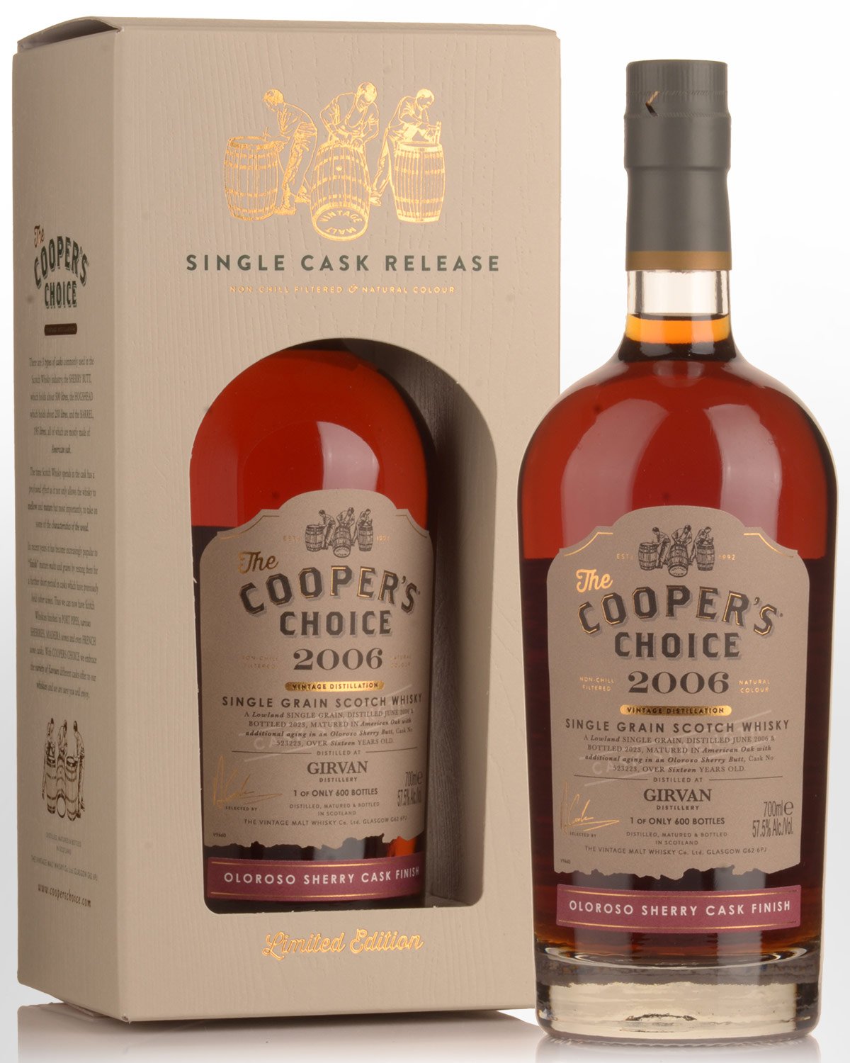 2006 Cooper's Choice Girvan 16 Year Old Cask Strength Single Grain Scotch Whisky (700ml)
