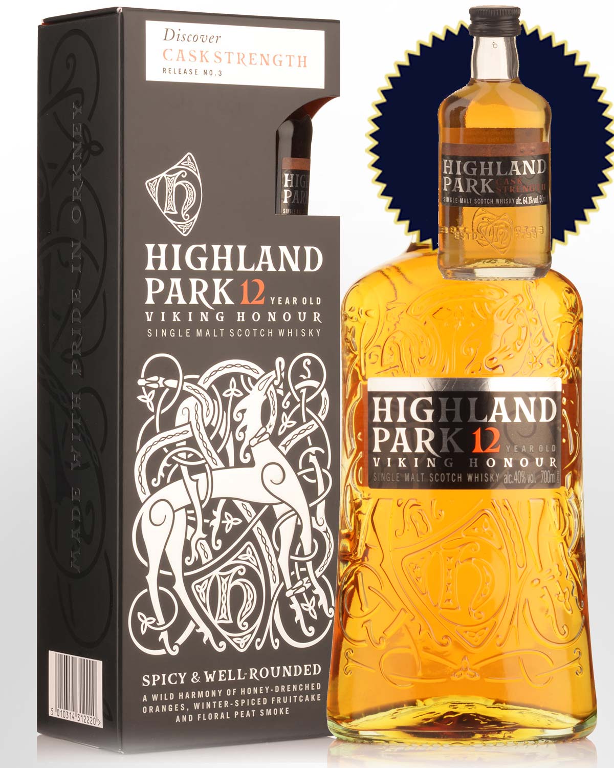 Highland Park Viking Honour 12 Year Old Single Malt Scotch Whisky (700ml) - Plus Bonus Cask Strength 50ml Miniature