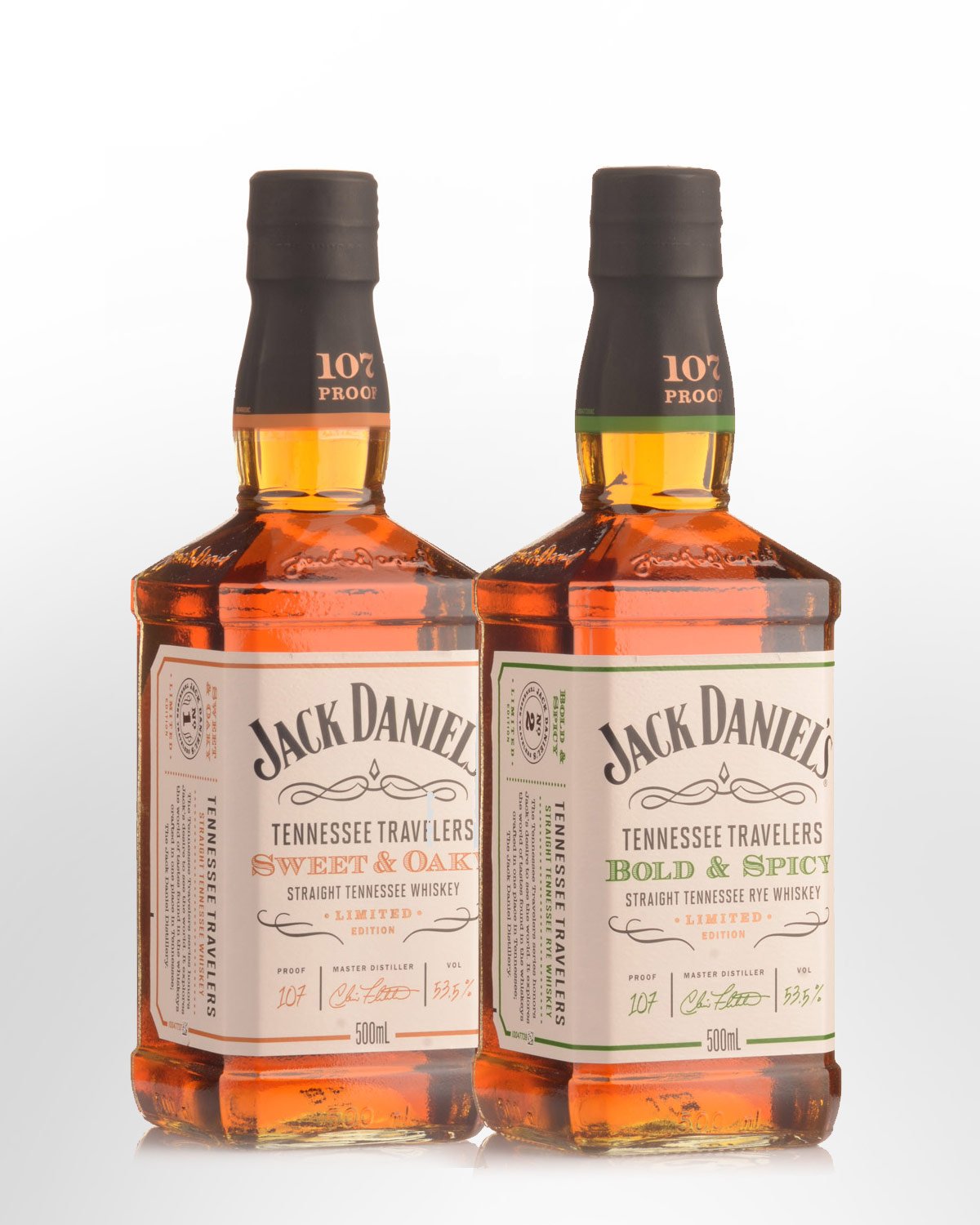 Jack Daniels Tennessee Travelers Bold & Spicy and Sweet & Oaky Straight Tennessee Rye Whiskey Bundle Buy (2 x 500ml)