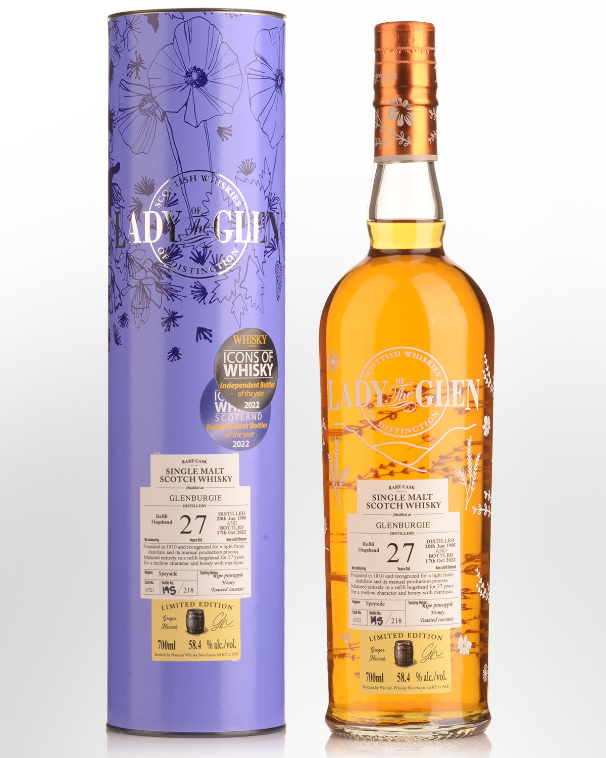 1995 Lady of the Glen Glenburgie Single Cask #6721 27 Year Old Cask Strength Single Malt Scotch Whisky (700ml)