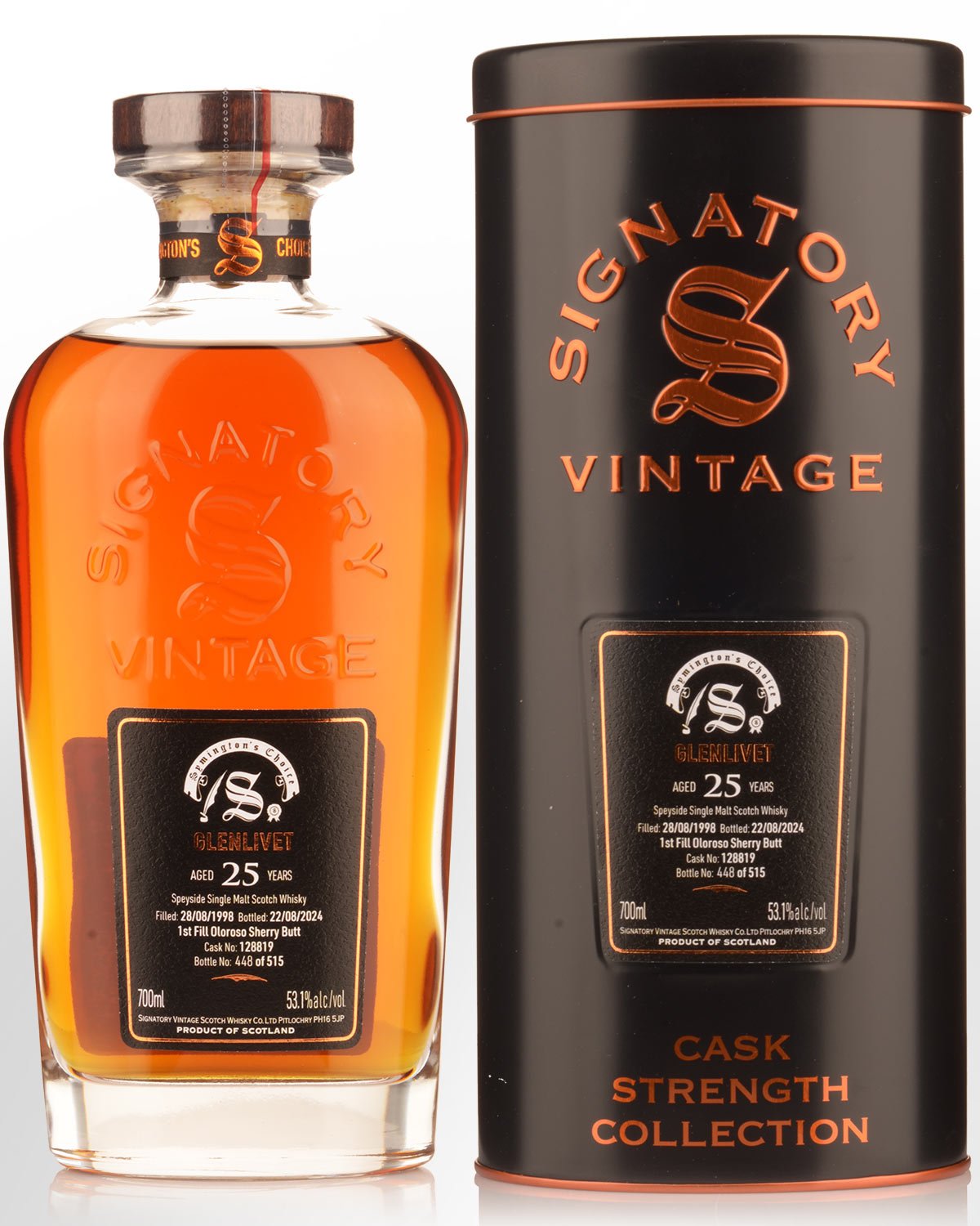1998 Signatory Vintage Glenlivet 25 Year Old Symington's Choice Cask Strength Single Malt Scotch Whisky (700ml)