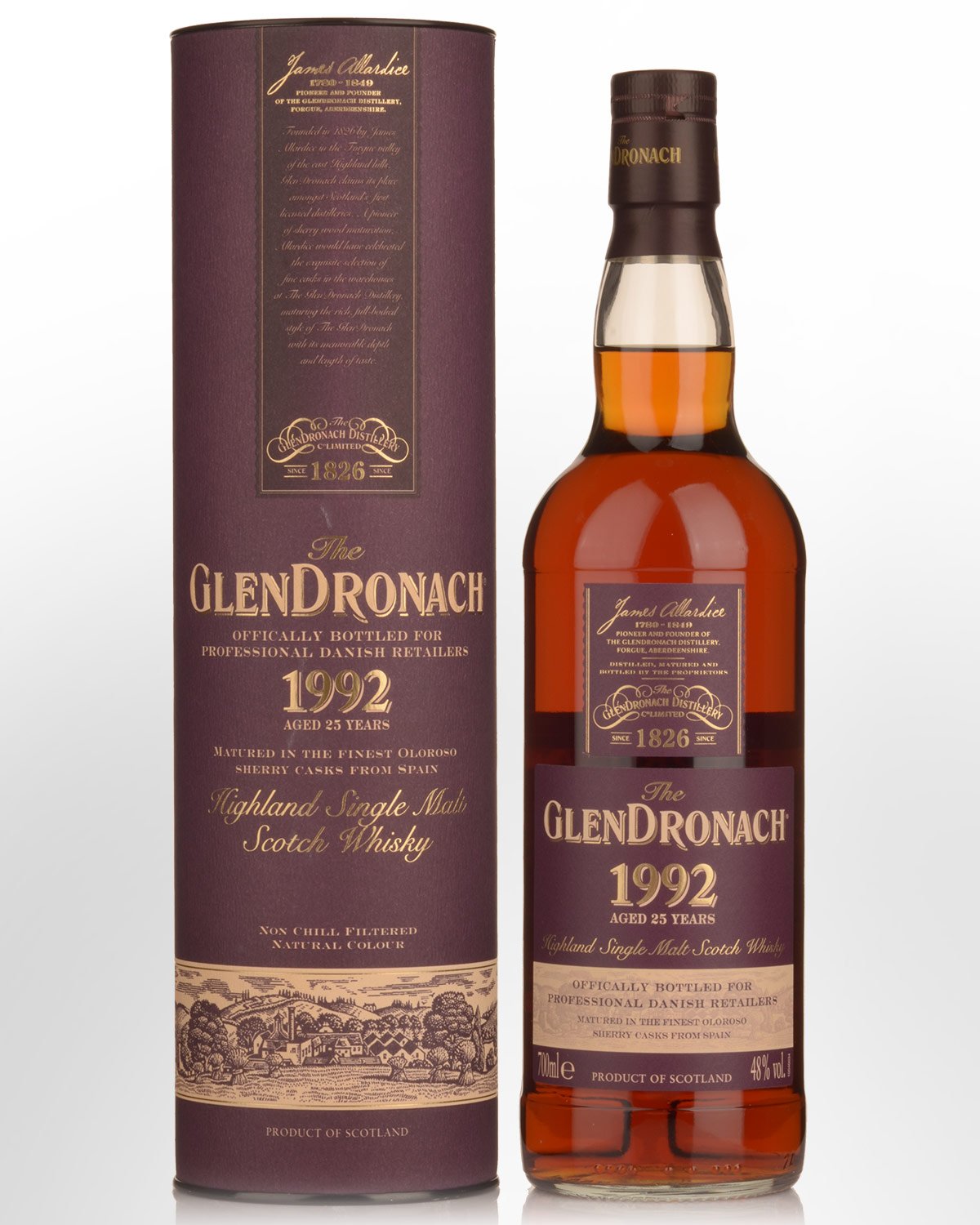 1992 Glendronach Danish Exclusive 25 Year Old Single Malt Scotch Whisky (700ml)