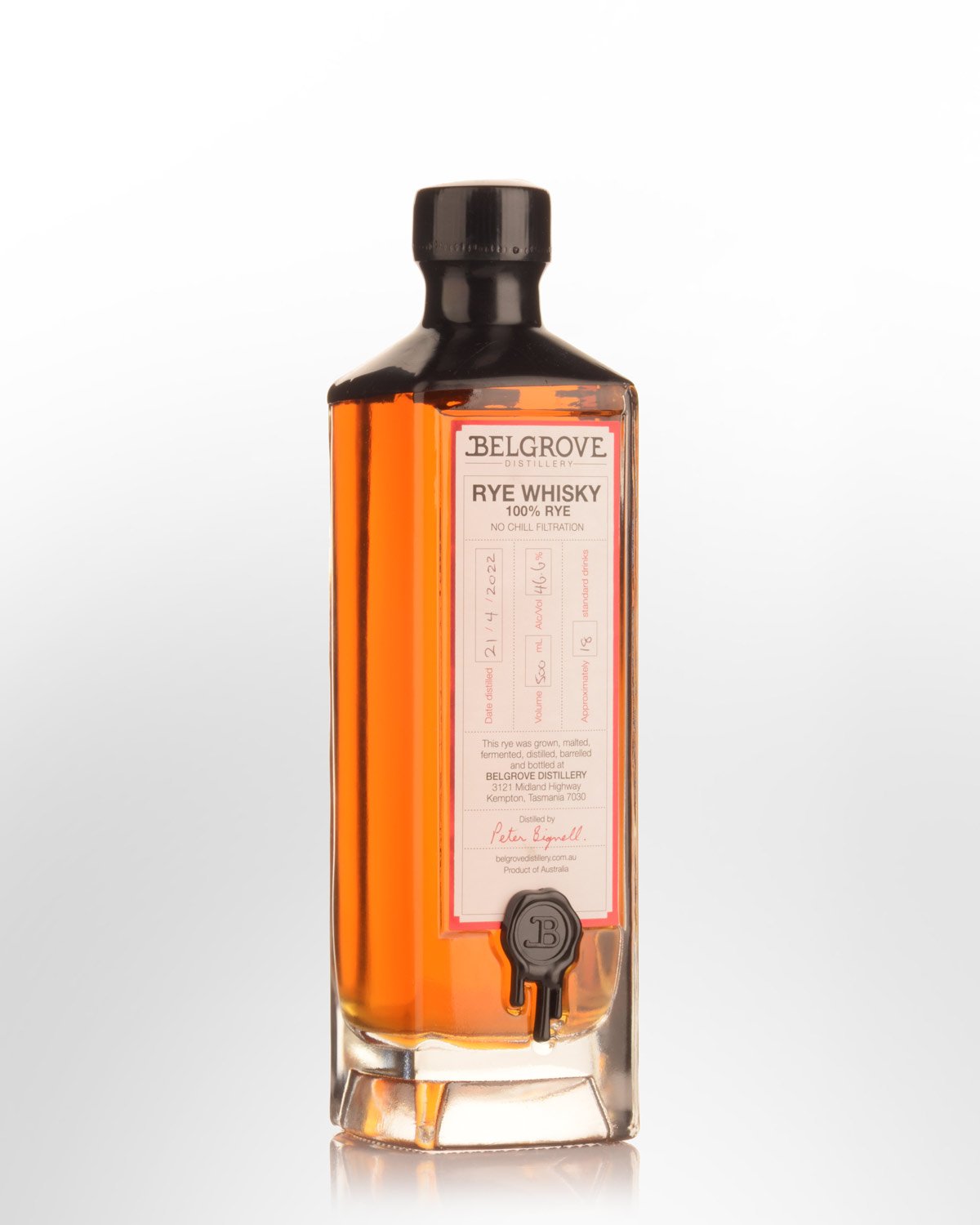 Belgrove Distillery 100% Rye Whisky (500ml)