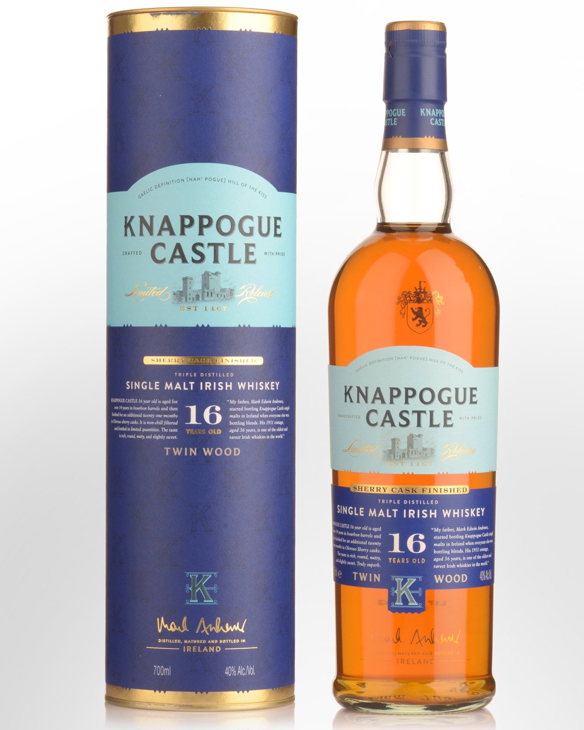 Knappogue Castle Twin Wood 16 Year Old Single Malt Irish Whiskey (700ml)