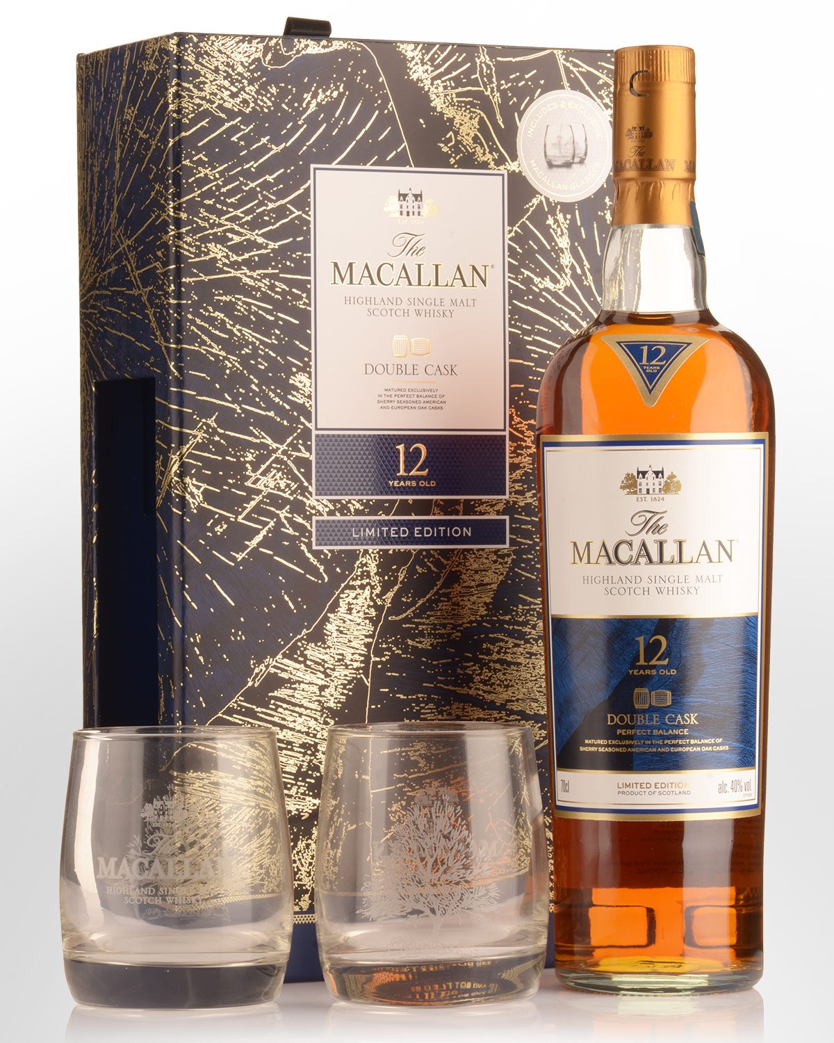 The Macallan Double Cask 12 Year Old Single Malt Scotch Whisky Gift Pack with 2 Glasses (700ml)