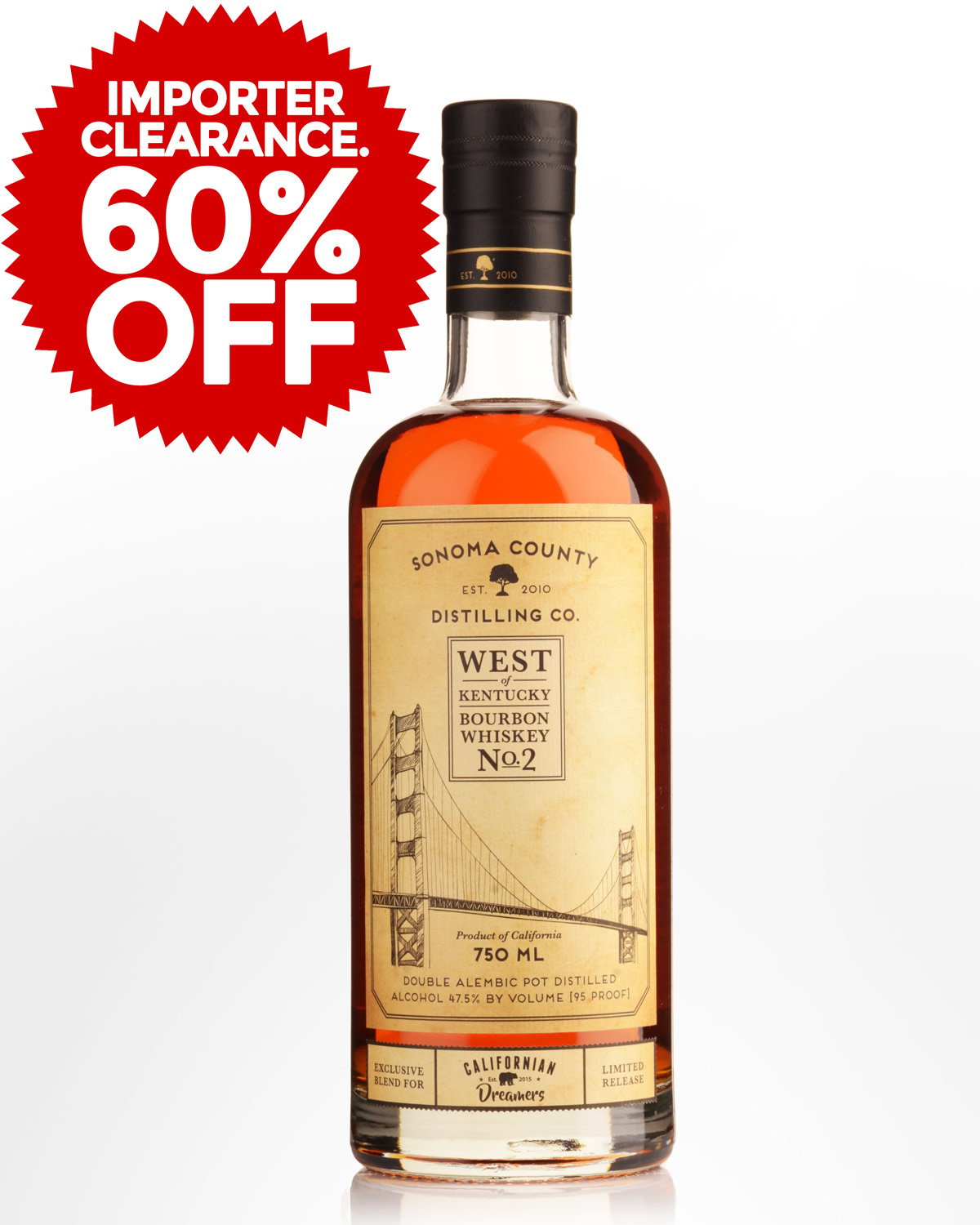Sonoma County Distilling Co. West of Kentucky No.2 Bourbon Whiskey (750ml)