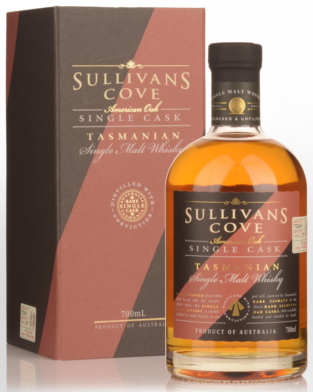 Sullivans Cove Single Cask TD0451 American Oak Second Fill Single Malt Australian Whisky (700ml)