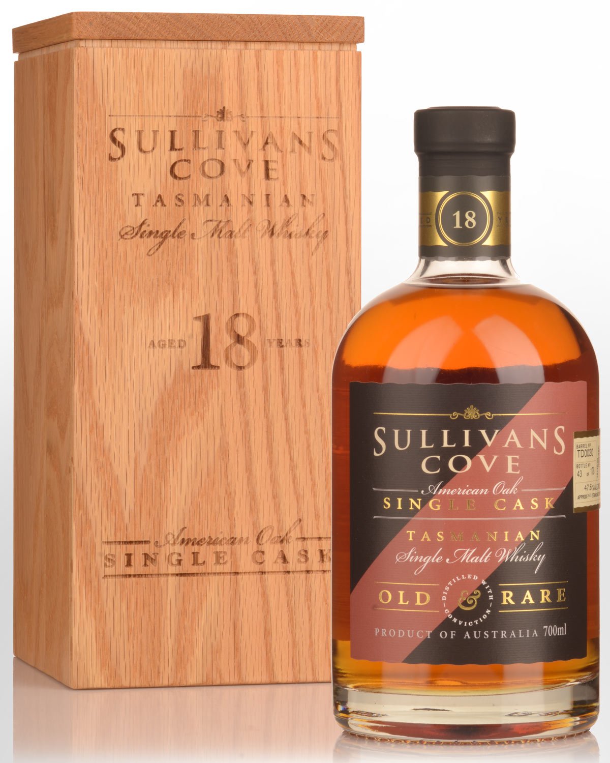 Sullivans Cove Single Cask TD0020 American Oak Second Fill 18 Year Old Single Malt Australian Whisky (700ml)