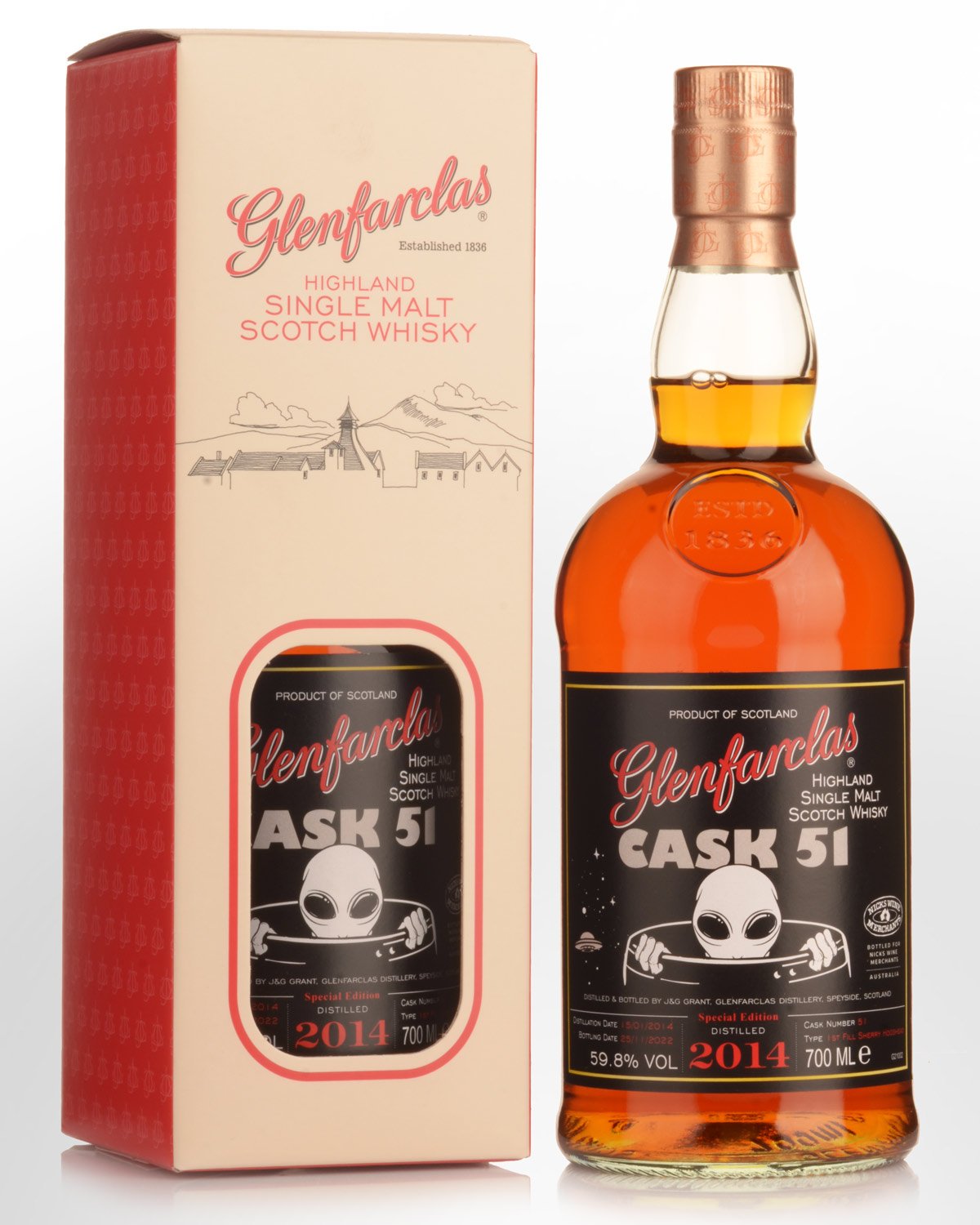 2014 Glenfarclas Single Cask #51 for Nicks Wine Merchants 8 Year Old Cask Strength Single Malt Scotch Whisky (700ml)
