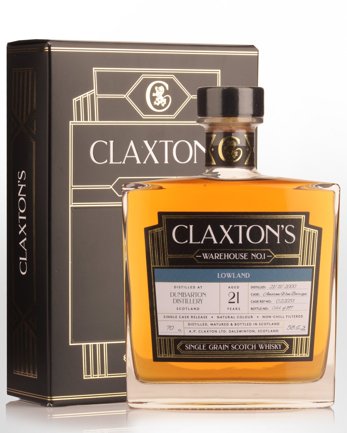 2000 Claxton's Warehouse No.1 Dumbarton 21 Year Old Cask Strength Single Grain Scotch Whisky (700ml)