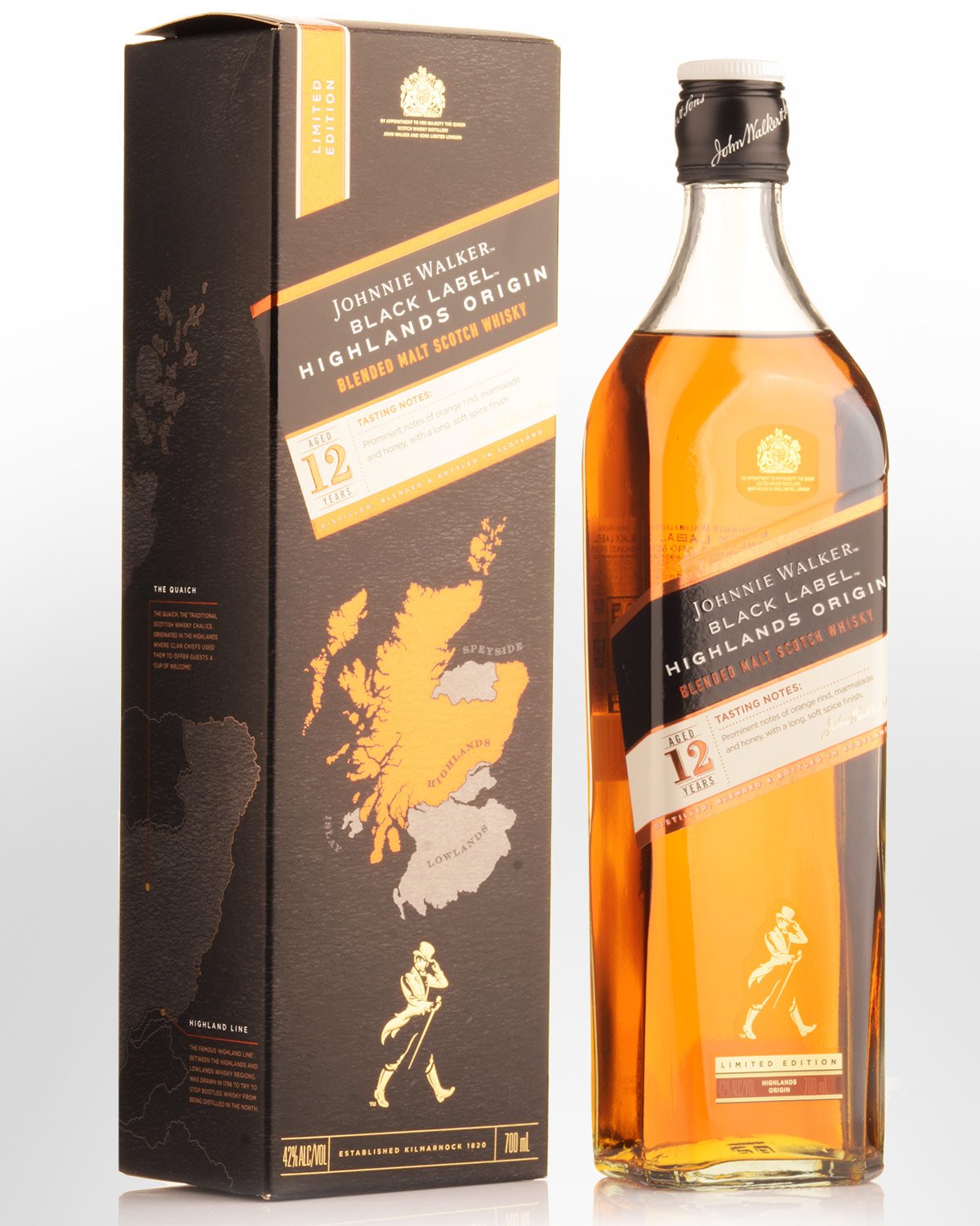Johnnie Walker Black Label 12 Year Old Highlands Origin Blended Malt Scotch Whisky (700ml)
