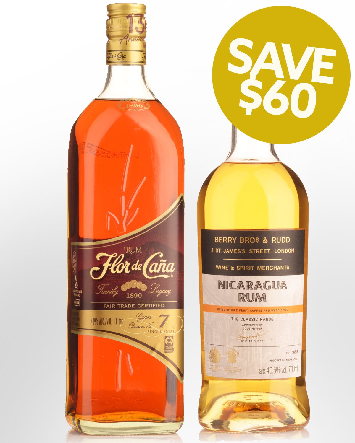 Flor de Cana Grand Reserve 7 Year Old & Berry Bros & Rudd The Classic Range Nicaragua Rum Bundle Buy (1x1000ml & 1x700ml)