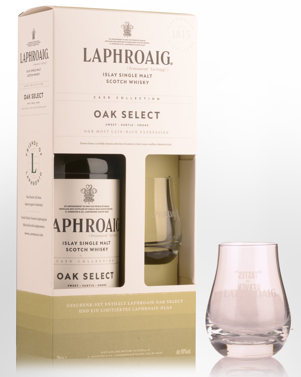 Laphroaig Oak Select Single Malt Scotch Whisky (700ml) - Gift Pack with Glass