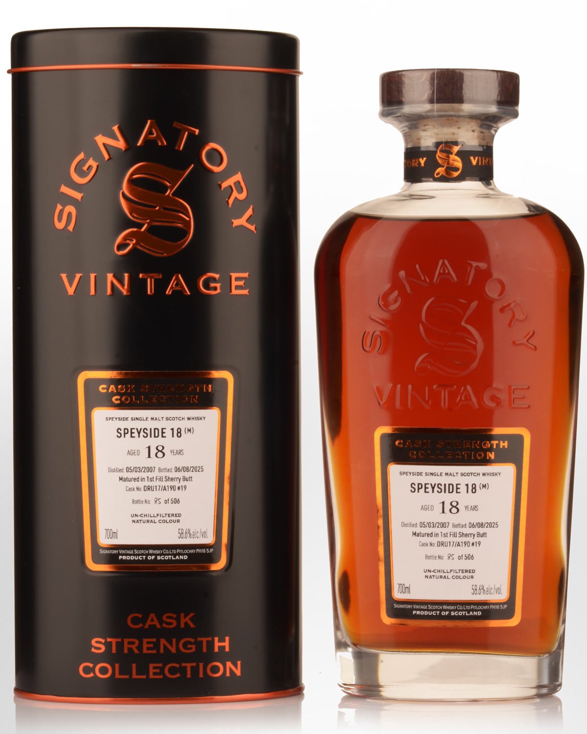 2007 Signatory Vintage Speyside 18 (M) Cask No: DRU17/A190 #19 18 Year Old Cask Strength Single Malt Scotch Whisky (700ml)