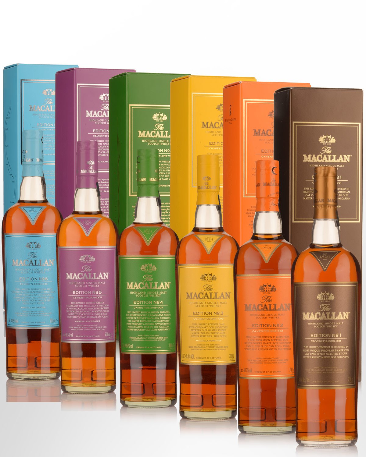 The Macallan Edition Collection (Numbers 1 to 6) Single Malt Scotch Whisky (6 x 700ml)