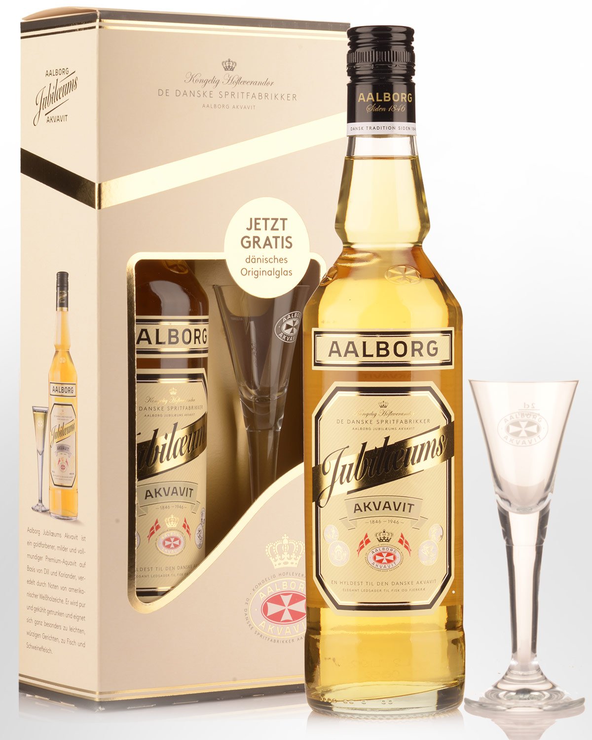 Aalborg Jubilaeums Aquavit (700ml) - Gift Pack With Glass
