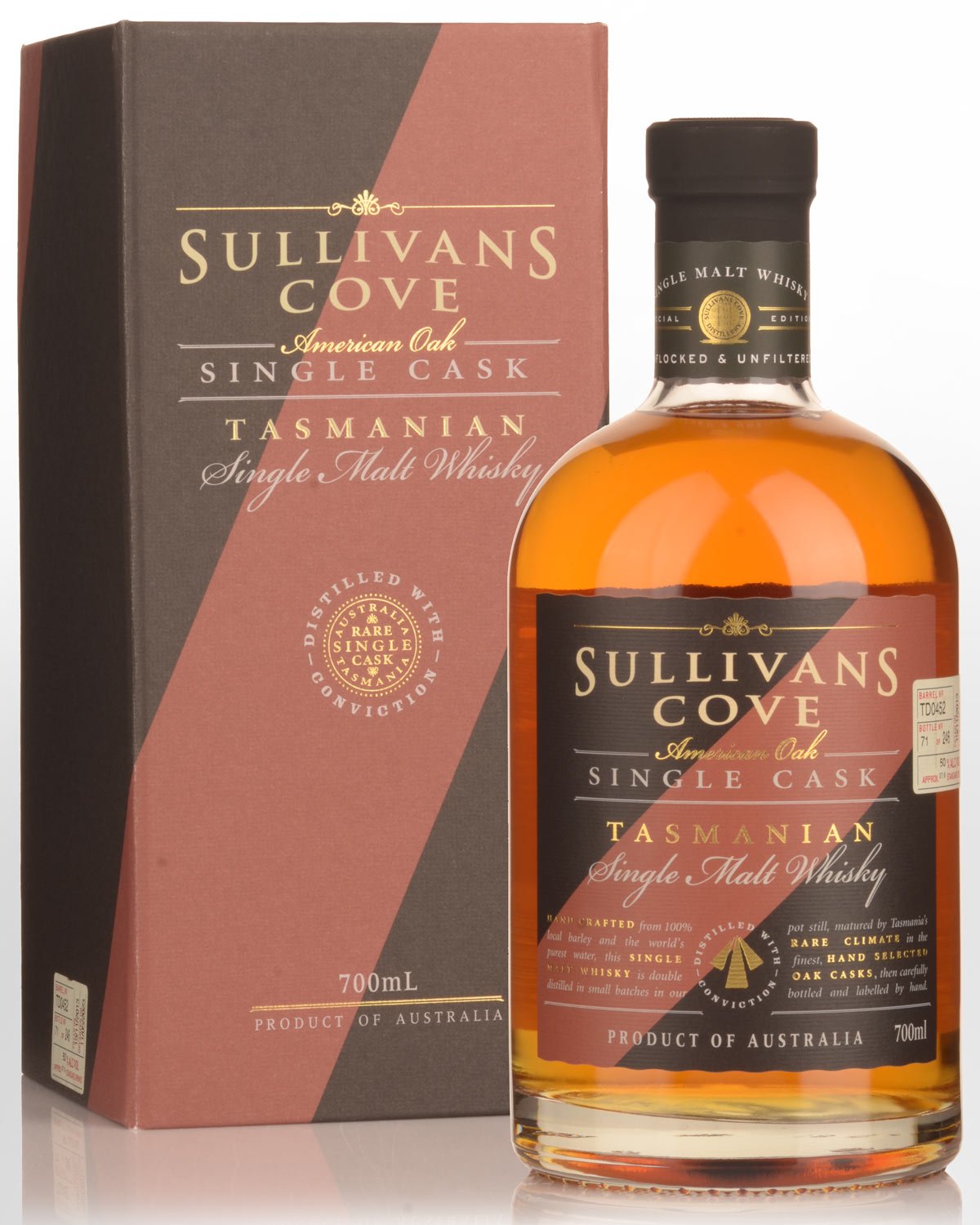 Sullivans Cove Single Cask TD0452 American Oak Second Fill Single Malt Australian Whisky (700ml)