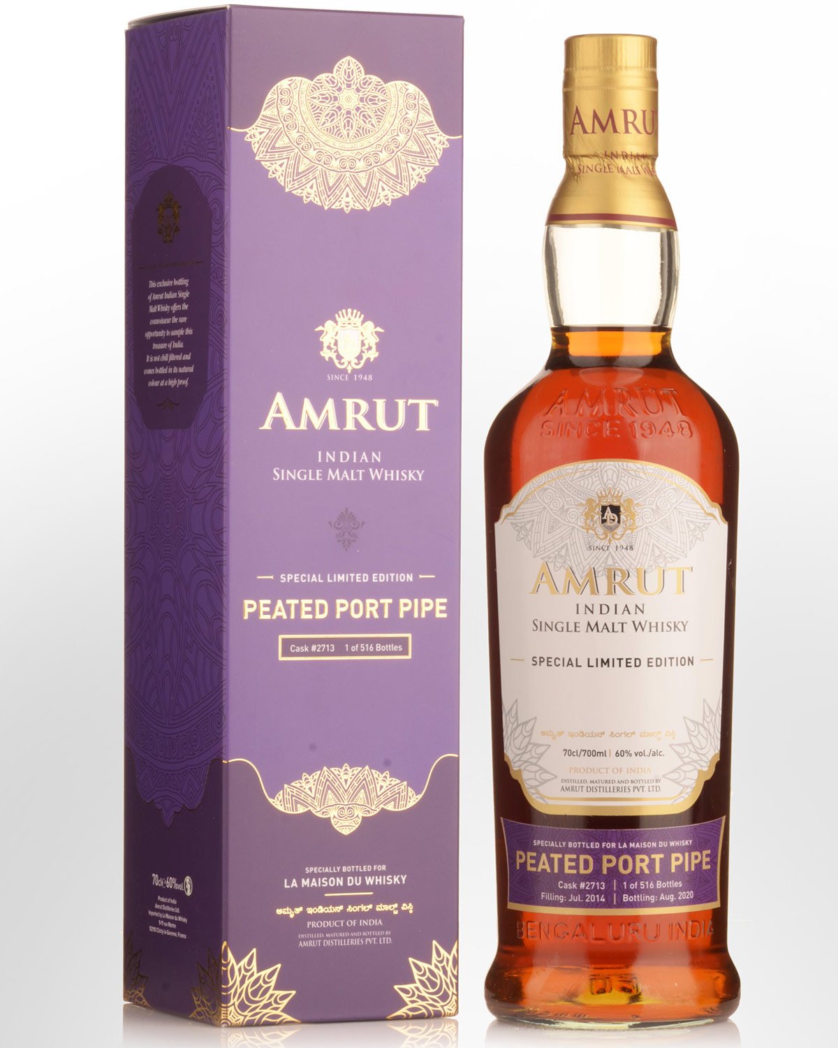 Amrut Peated Port Pipe French Connections Single Cask 2021 Edition Cask Strength Single Malt Indian Whisky (700ml)