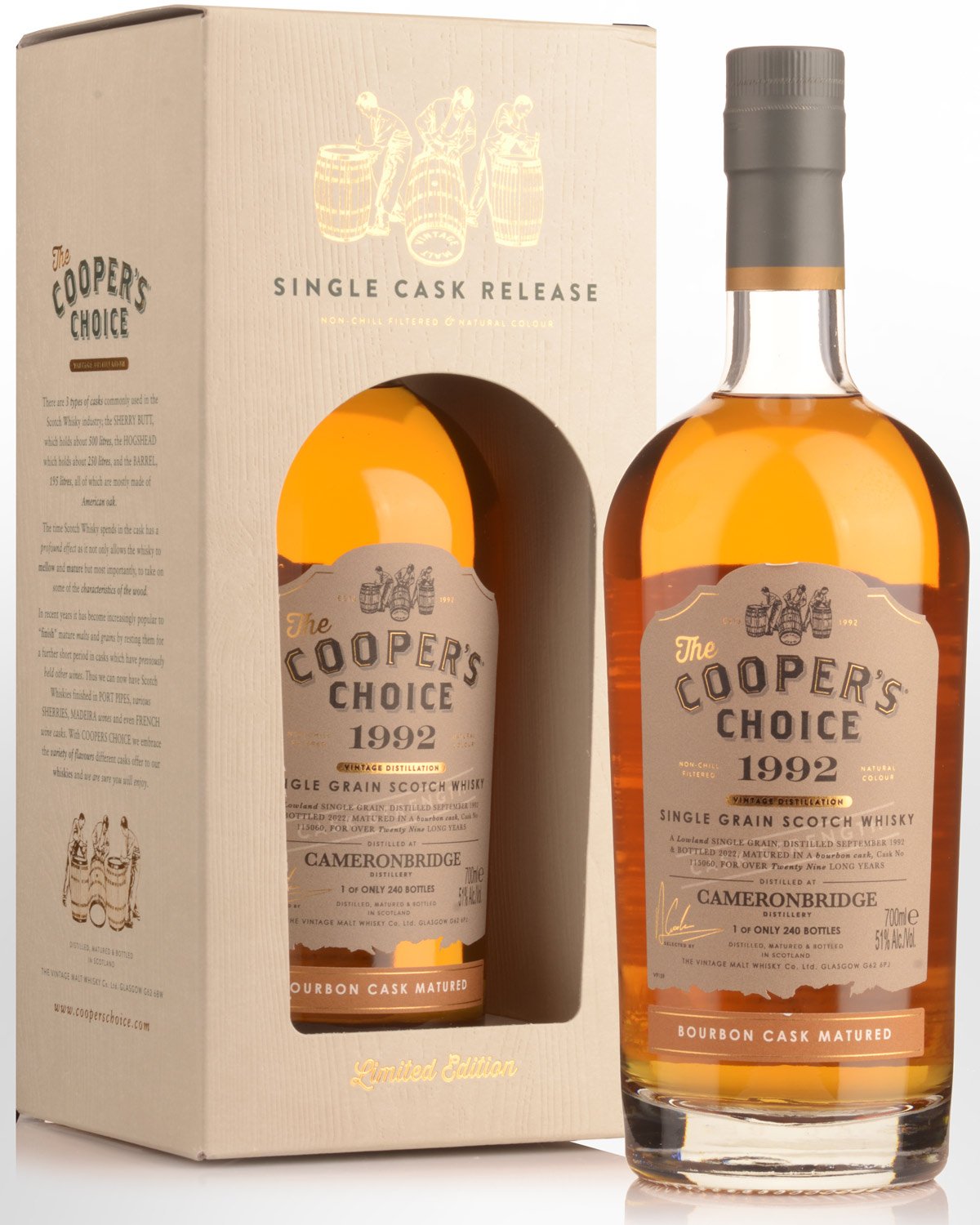 1992 Cooper's Choice Cameronbridge 29 Year Old Cask Strength Single Grain Scotch Whisky (700ml)