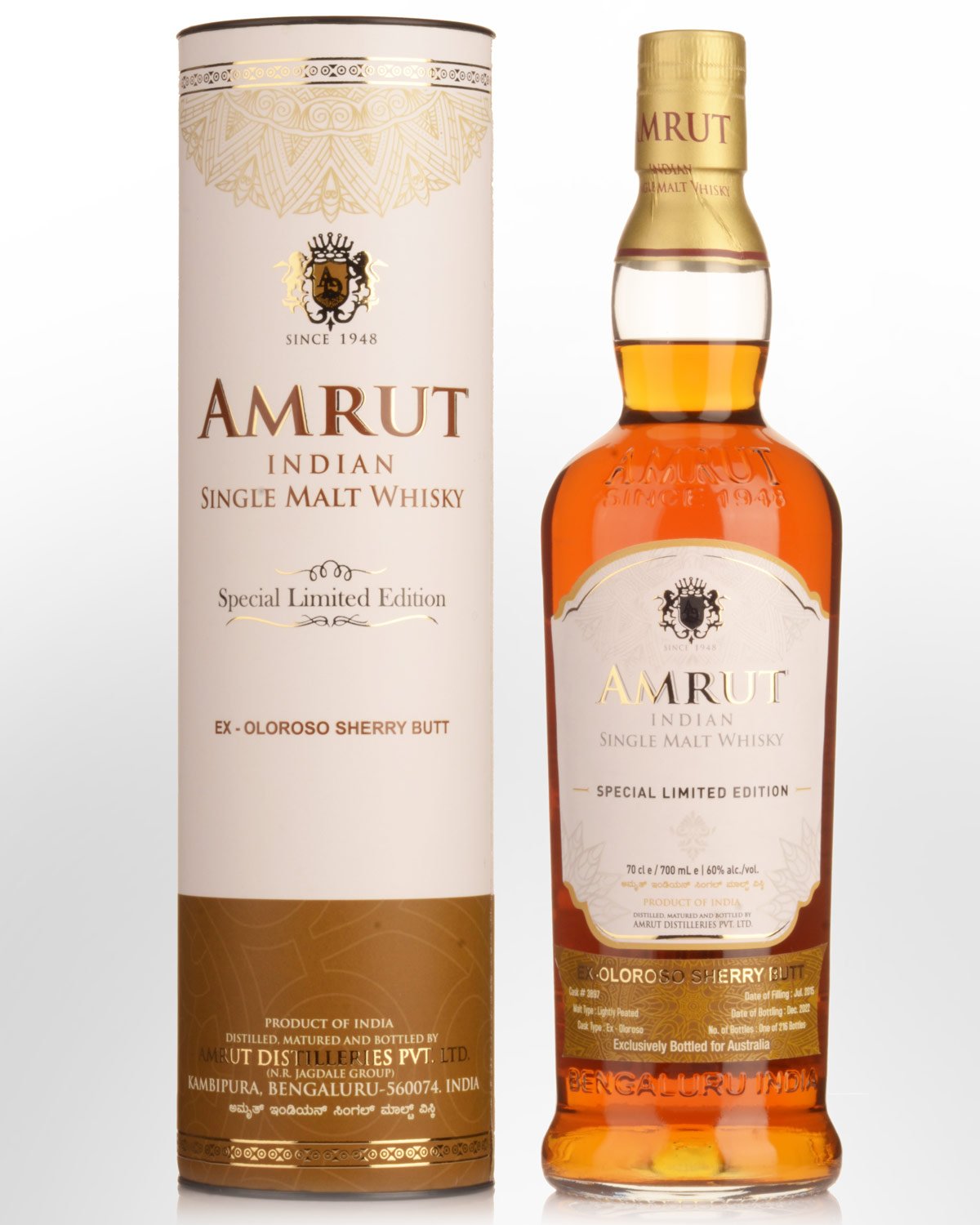 2015 Amrut Single Cask #3897 Australian Exclusive Ex-Oloroso Sherry Butt 7 Year Old Single Malt Indian Whisky (700ml)