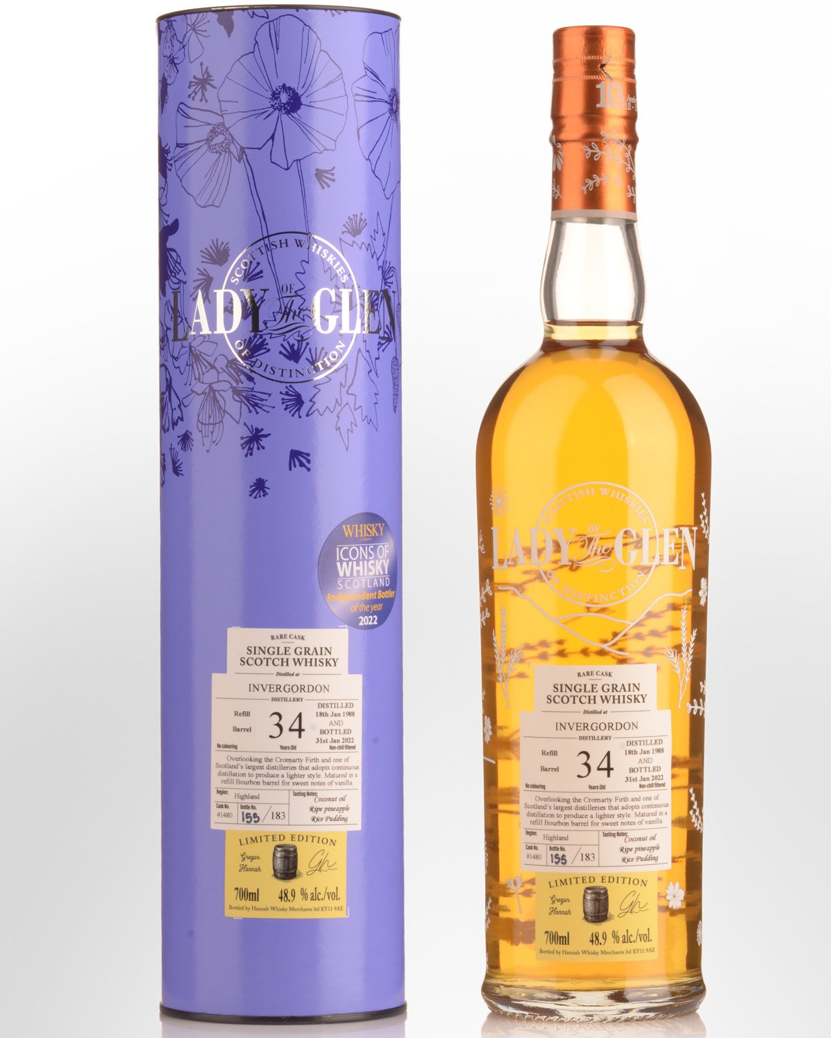 1988 Lady of the Glen Invergordon Single Cask #1480 34 Year Old Cask Strength Single Grain Scotch Whisky (700ml)