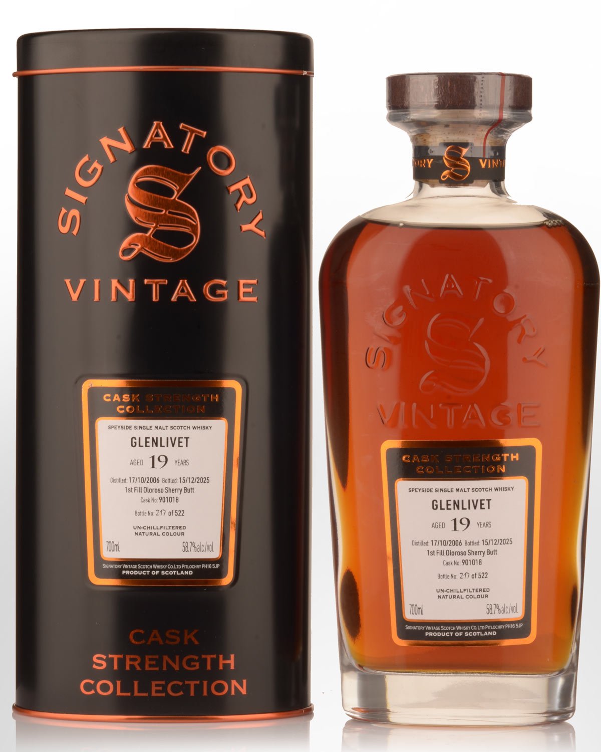 2006 Signatory Vintage Glenlivet 19 Year Old Cask Strength Single Malt Scotch Whisky (700ml)