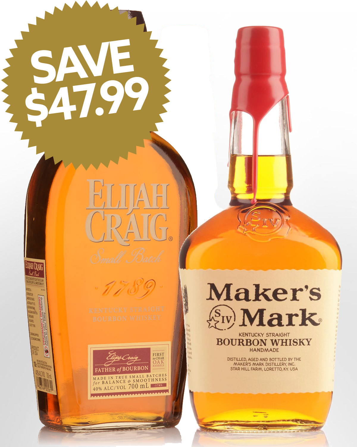 Makers Mark Bourbon Whisky & Elijah Craig Small Batch Bourbon Whiskey Bundle Buy (2 x 700ml)