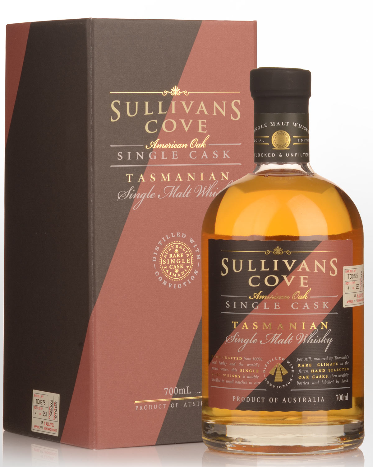 Sullivans Cove Single Cask TD0275 American Oak Second Fill Single Malt Australian Whisky (700ml)