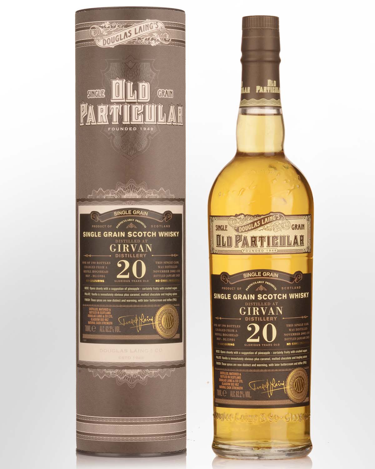 2002 Douglas Laing & Co. Old Particular Single Cask Girvan 20 Year Old Cask Strength Single Grain Scotch Whisky (700ml) – 62.2%