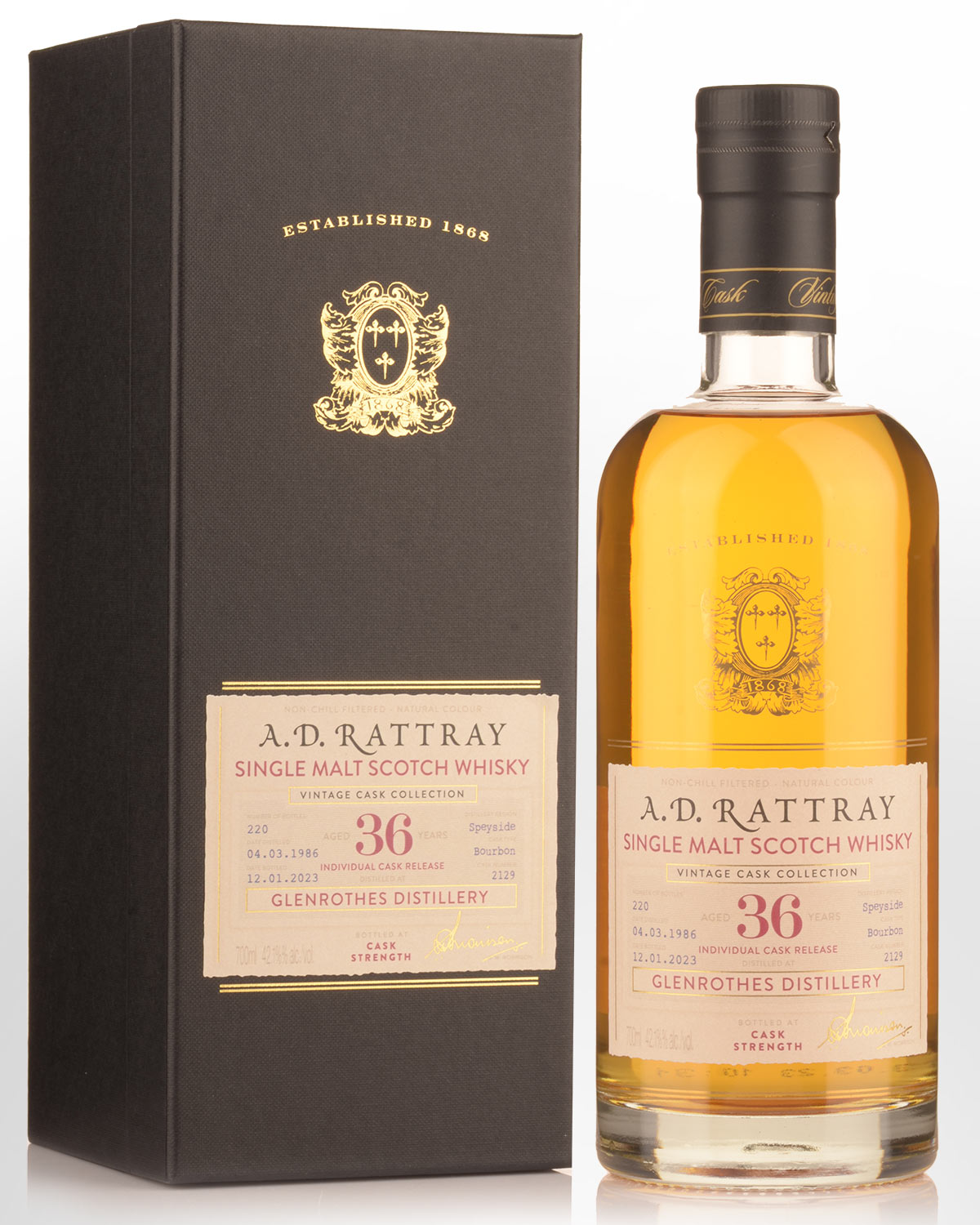 1986 A.D. Rattray Vintage Cask Collection Glenrothes 36 Year Old Cask Strength Single Malt Scotch Whisky (700ml)