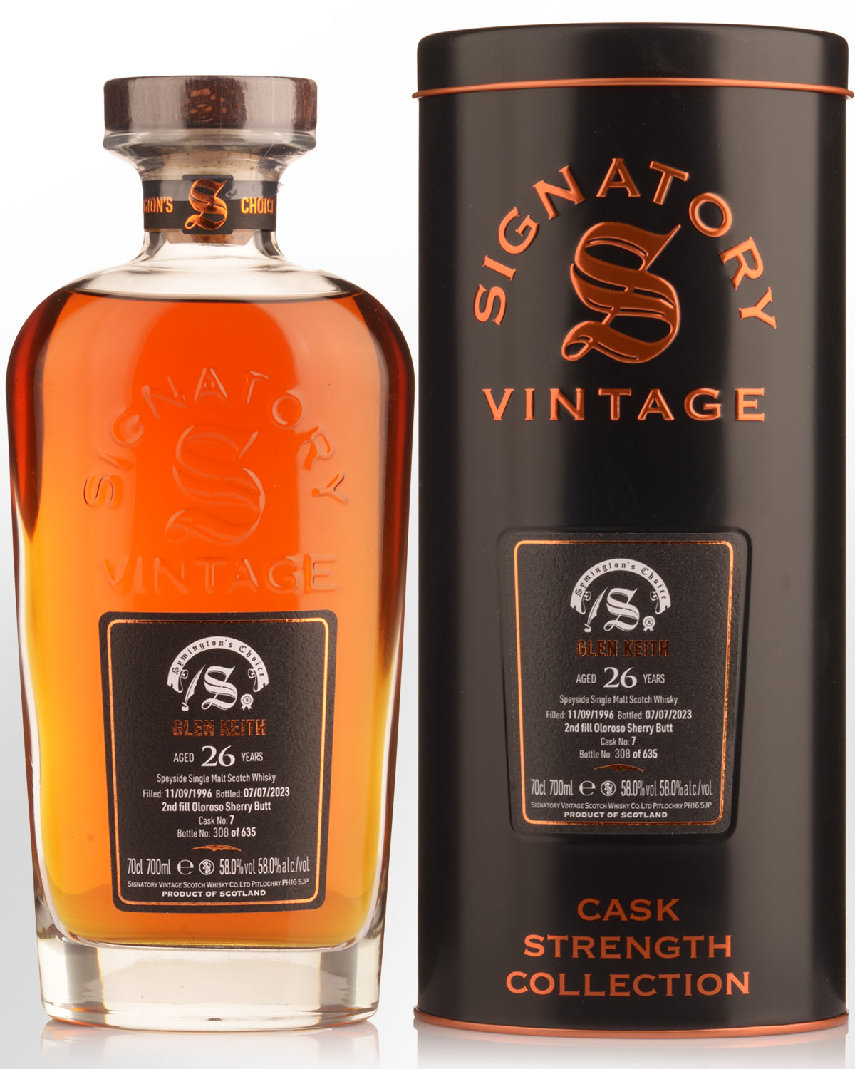 1996 Signatory Vintage Glen Keith 26 Year Old Symington's Choice Cask Strength Single Malt Scotch Whisky (700ml)