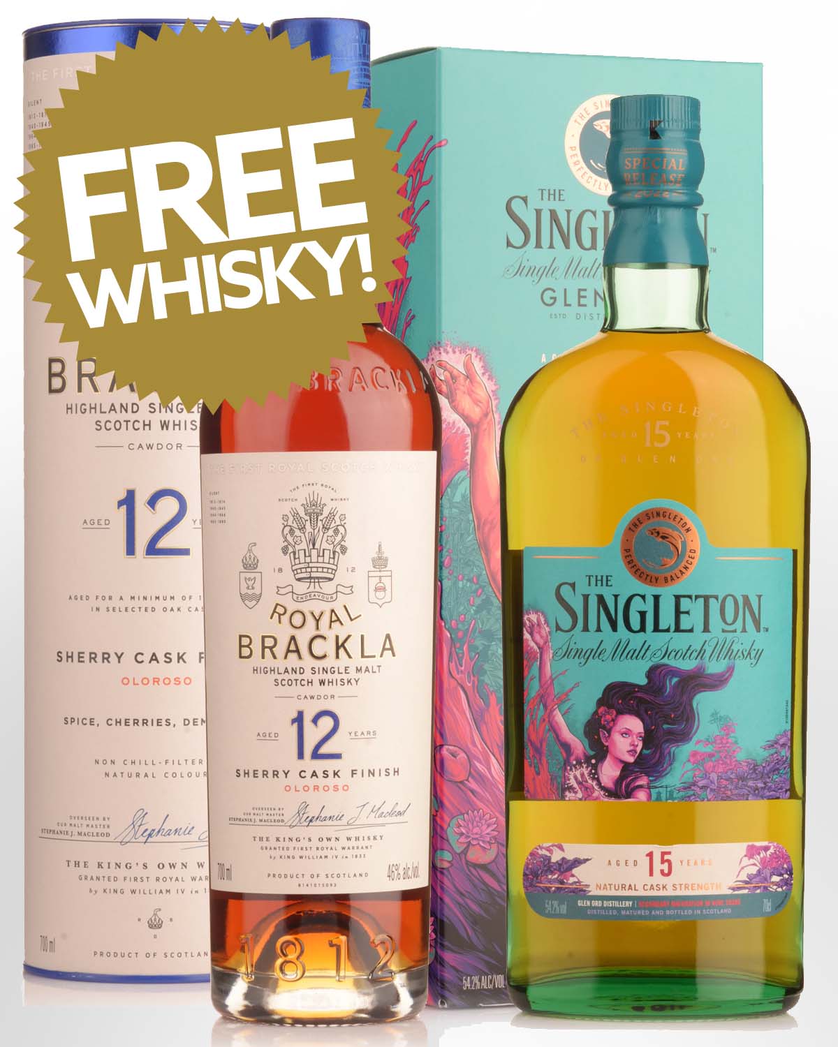 The Singleton of Glen Ord 15 Year Old (Special Release 2022) Cask Strength & Royal Brackla Oloroso Sherry Cask Finish 12 Year Old Single Malt Scotch Whisky Bundle Buy (2 x 700ml)