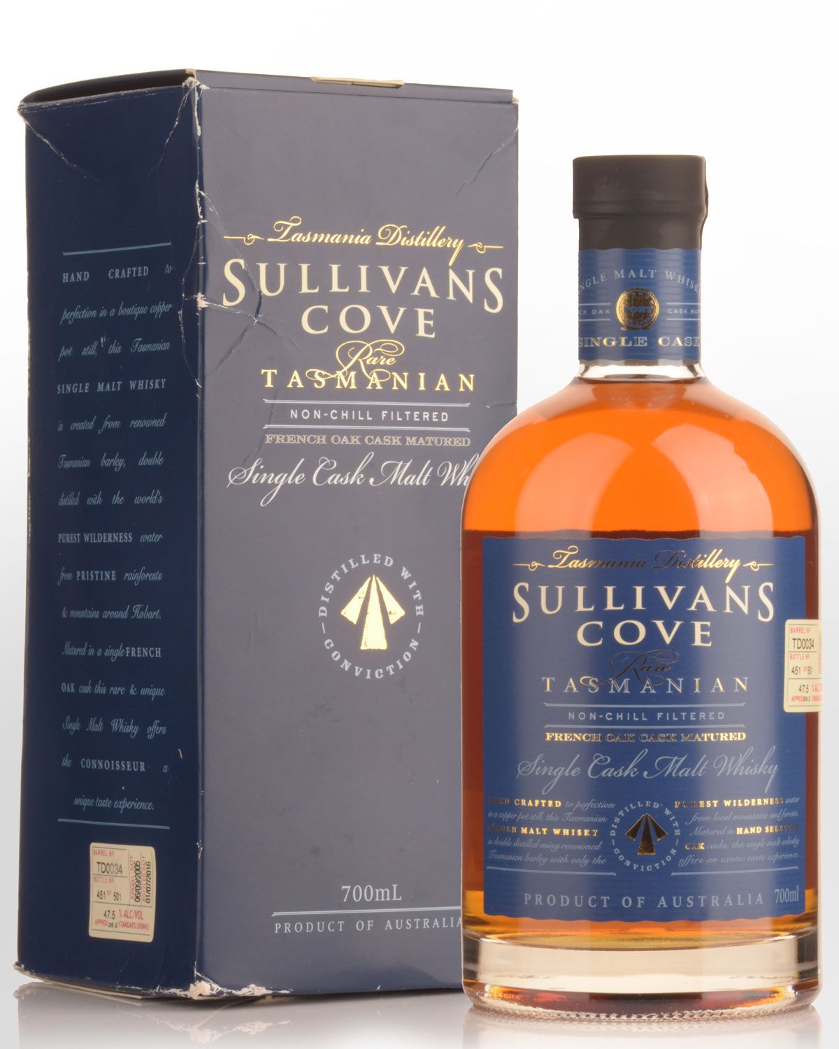 Sullivans Cove Single Cask French Oak Barrel TD0034 Single Malt Australian Whisky (700ml) - Damaged Box