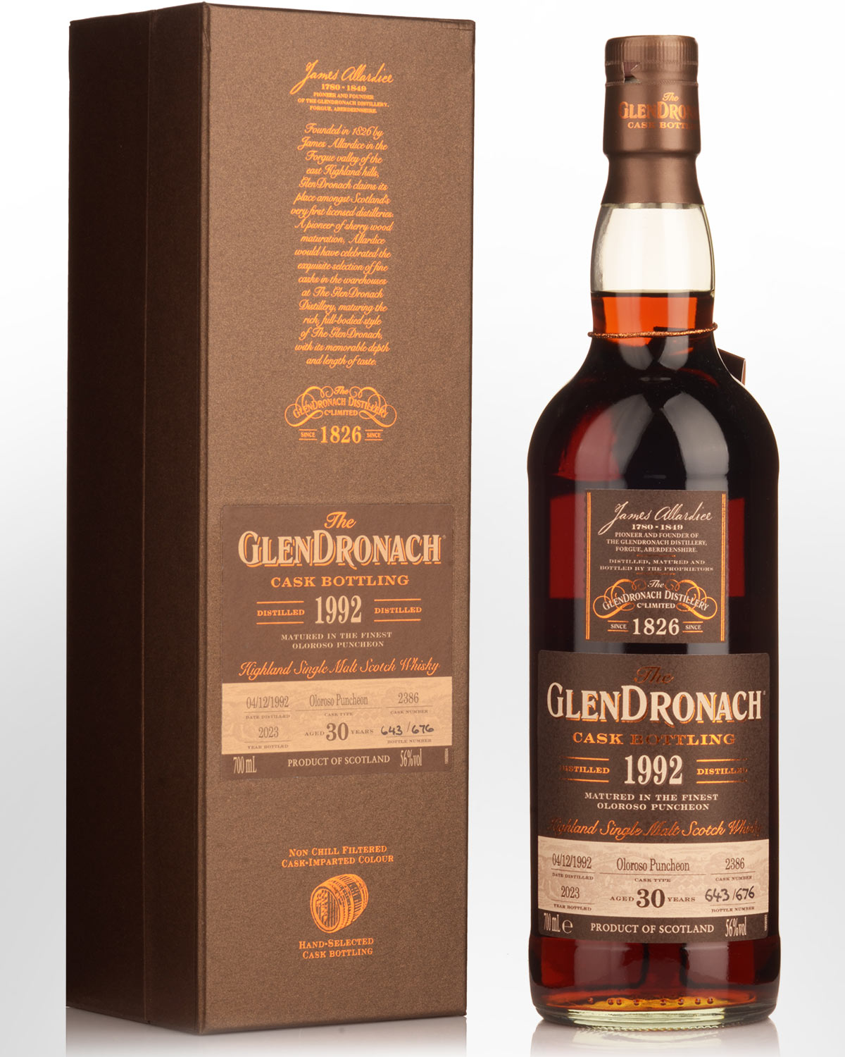 1992 Glendronach Single Cask No.2386 Oloroso Sherry Puncheon 30 Year Old Cask Strength Single Malt Scotch Whisky (700ml)