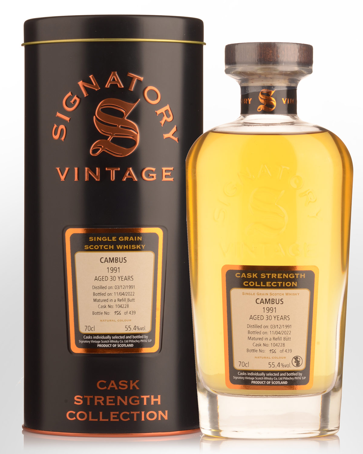 1991 Signatory Vintage Cambus 30 Year Old Cask Strength Single Grain Scotch Whisky (700ml) - 55.4%
