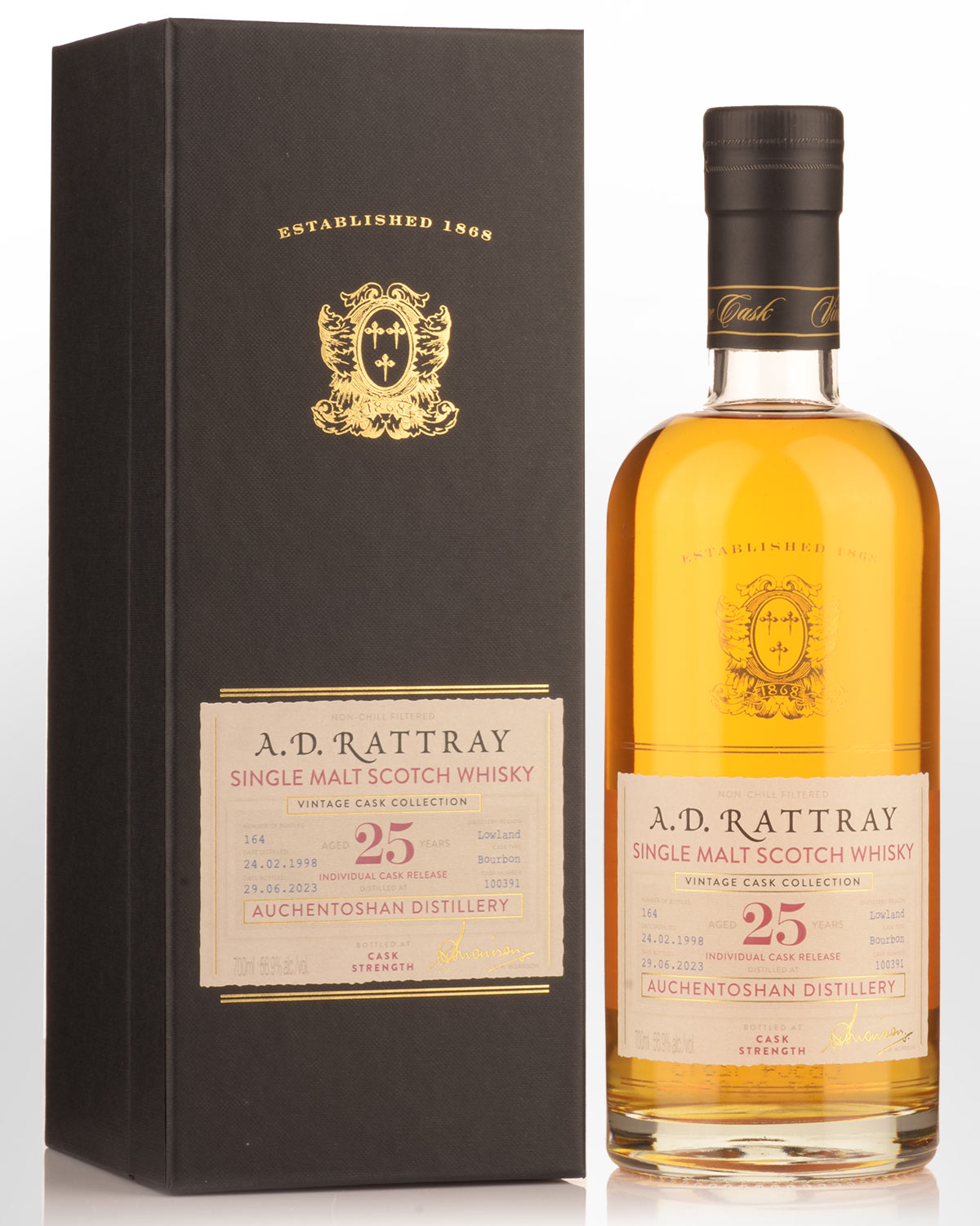 1998 A.D. Rattray Vintage Cask Collection Auchentoshan 25 Year Old Cask Strength Single Malt Scotch Whisky (700ml)