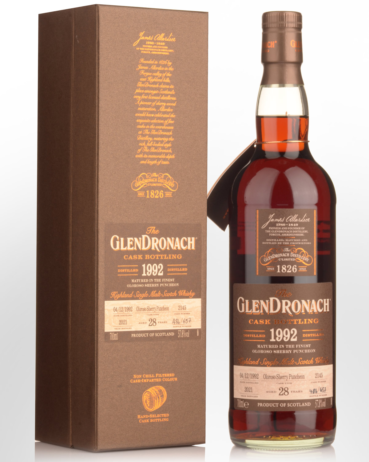 1992 Glendronach Single Cask No.2145 Oloroso Sherry Puncheon Cask Strength 28 Year Old Single Malt Scotch Whisky (700ml)