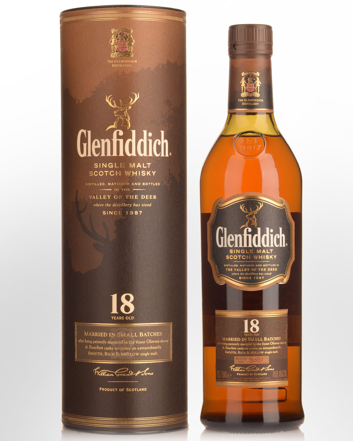 Glenfiddich 18 Year Old Single Malt Scotch Whisky (750ml) - Old Bottle