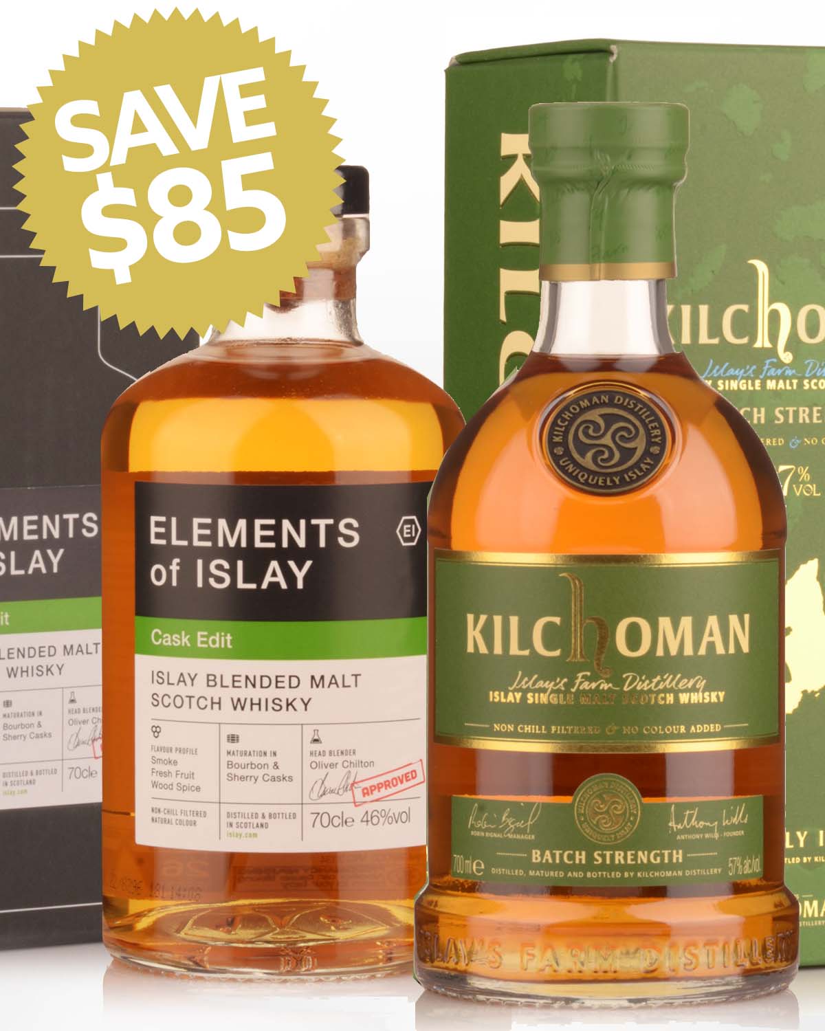 Kilchoman Batch Strength Single Malt & Elements of Islay Cask Edit Blended Malt Scotch Whisky Bundle Buy (2 x 700ml)