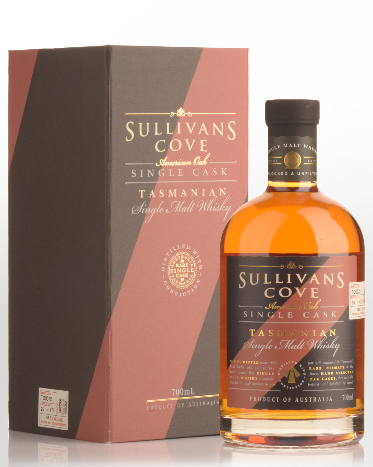 Sullivans Cove Single Cask TD0072 American Oak Second Fill Single Malt Australian Whisky (700ml)