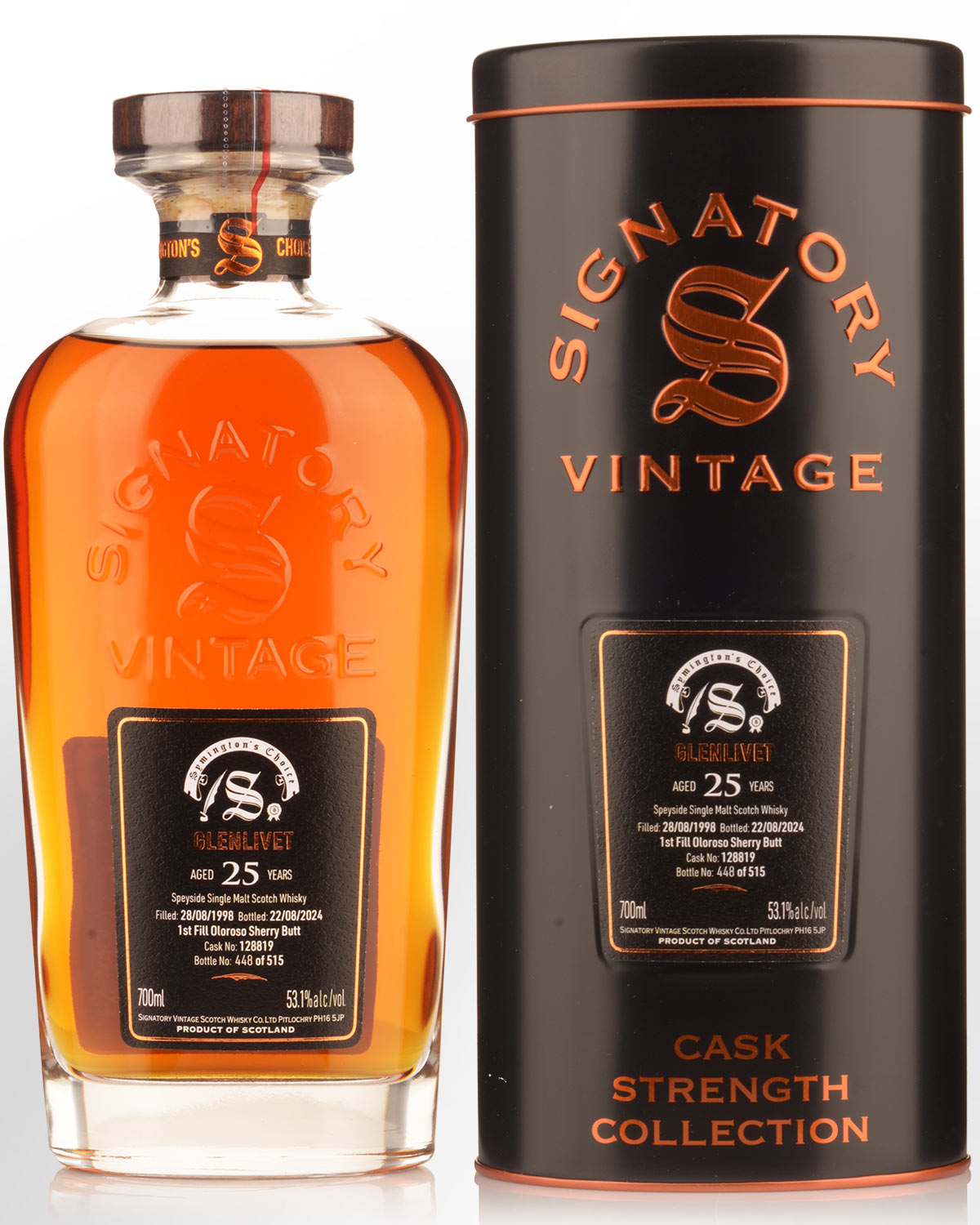 1998 Signatory Vintage Glenlivet 25 Year Old Symington's Choice Cask Strength Single Malt Scotch Whisky (700ml)