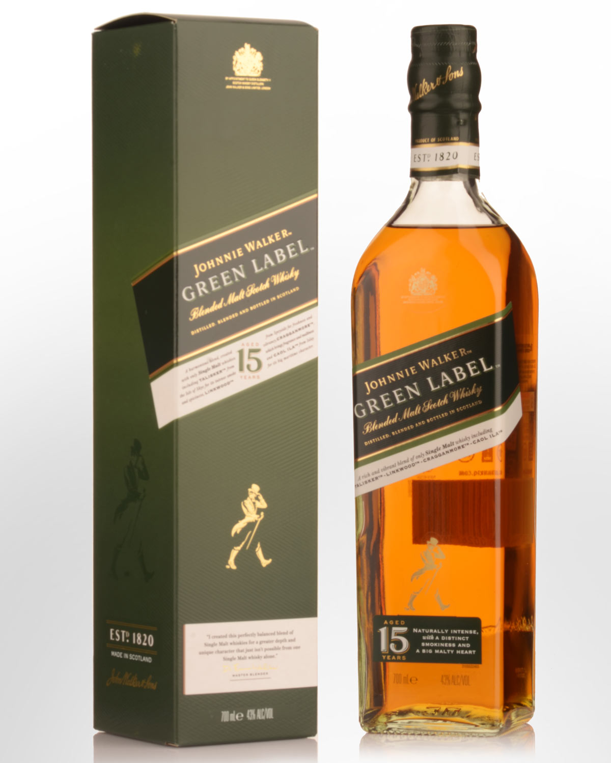 Johnnie Walker Green Label 15 Year Old Blended Malt Scotch Whisky (700ml)