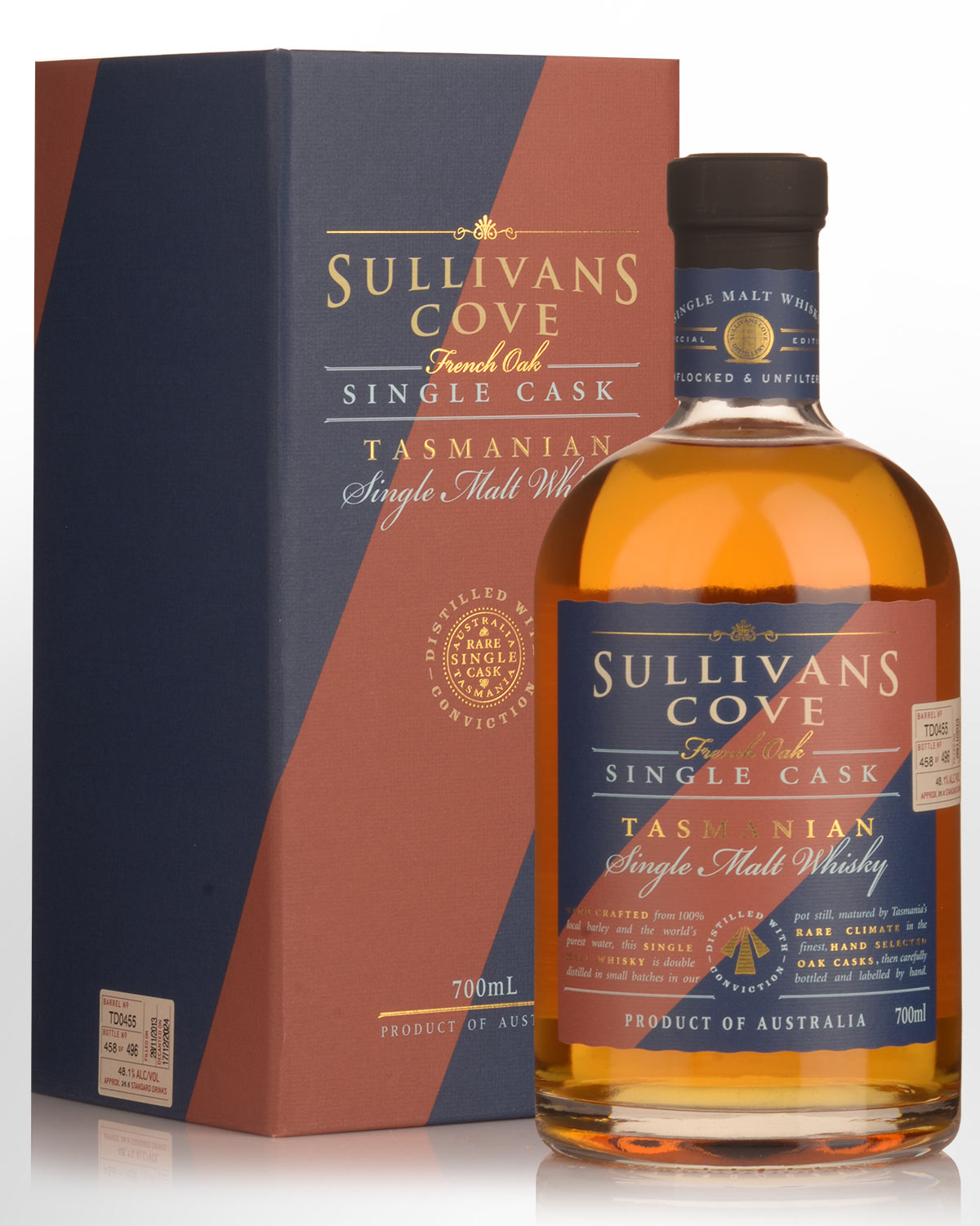 Sullivans Cove Single Cask TD0455 French Oak Second Fill Single Malt Australian Whisky (700ml)
