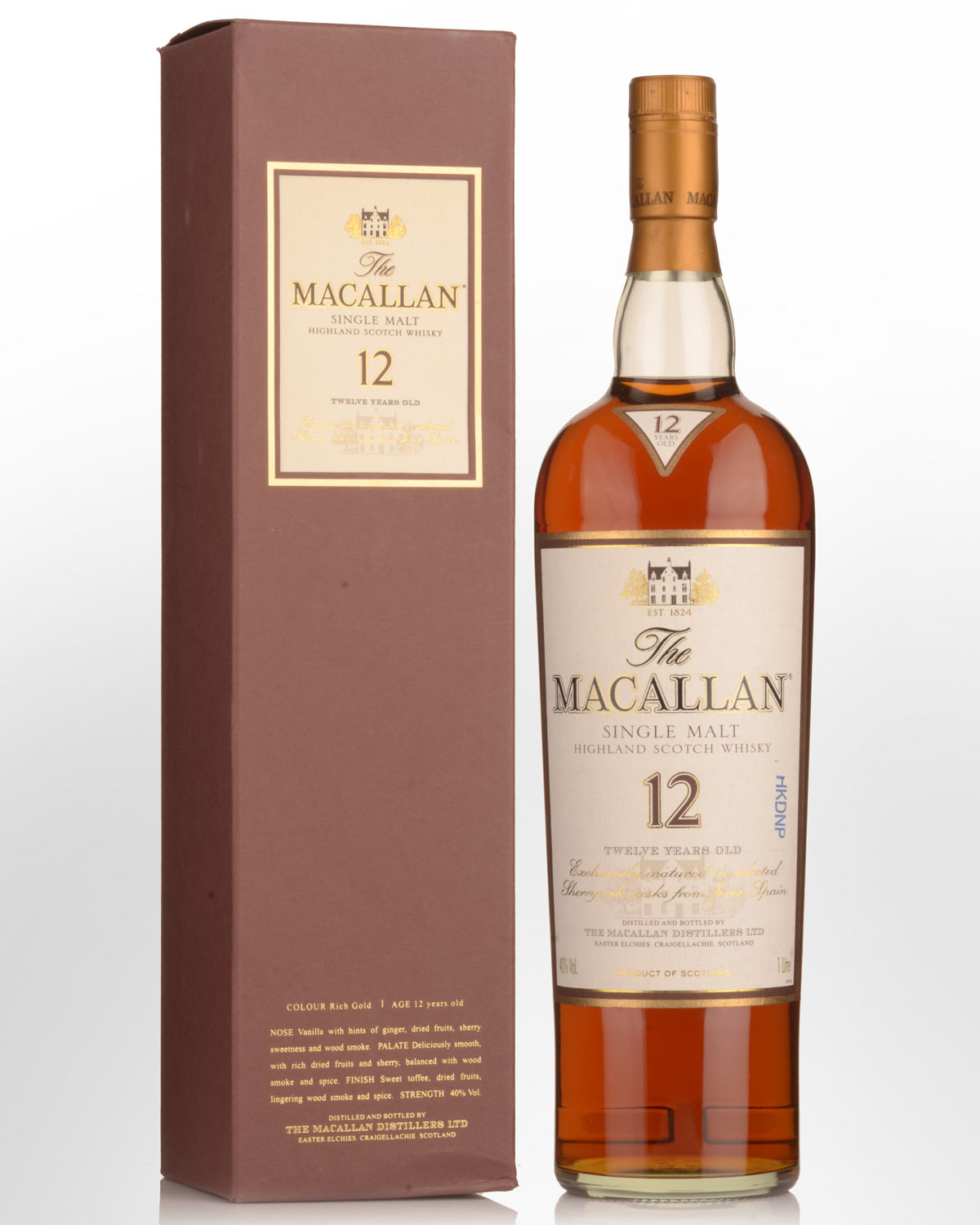 The Macallan 12 Year Old Sherry Matured Single Malt Scotch Whisky (1000ml) - Older Bottling - 40% ABV